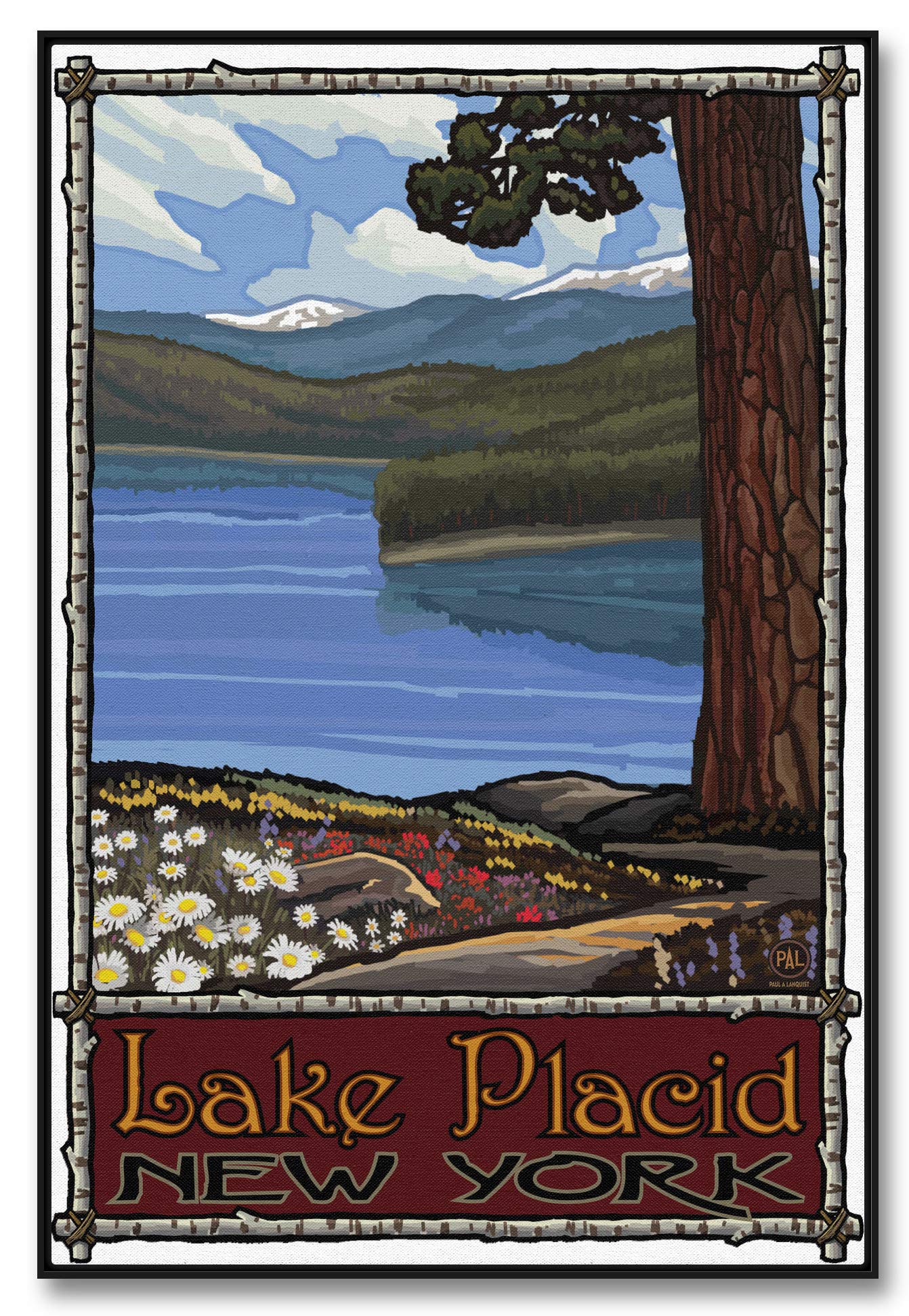 Lake Placid New York Landscape Canvas Wall Art - Professionally Framed Giclee Print 30x45 inches - Paul A. Lanquist Travel Artwork for Living Room, Bedroom & Office Decor - Nature Scenery Home Wall Decor