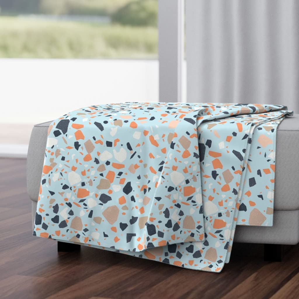Soft Plush Minky Throw Blanket 50x70 Inches - Terrazzo Orange Retro Stone Pattern Cozy Blanket for Sofa, Bed & Home Decor | Machine Washable