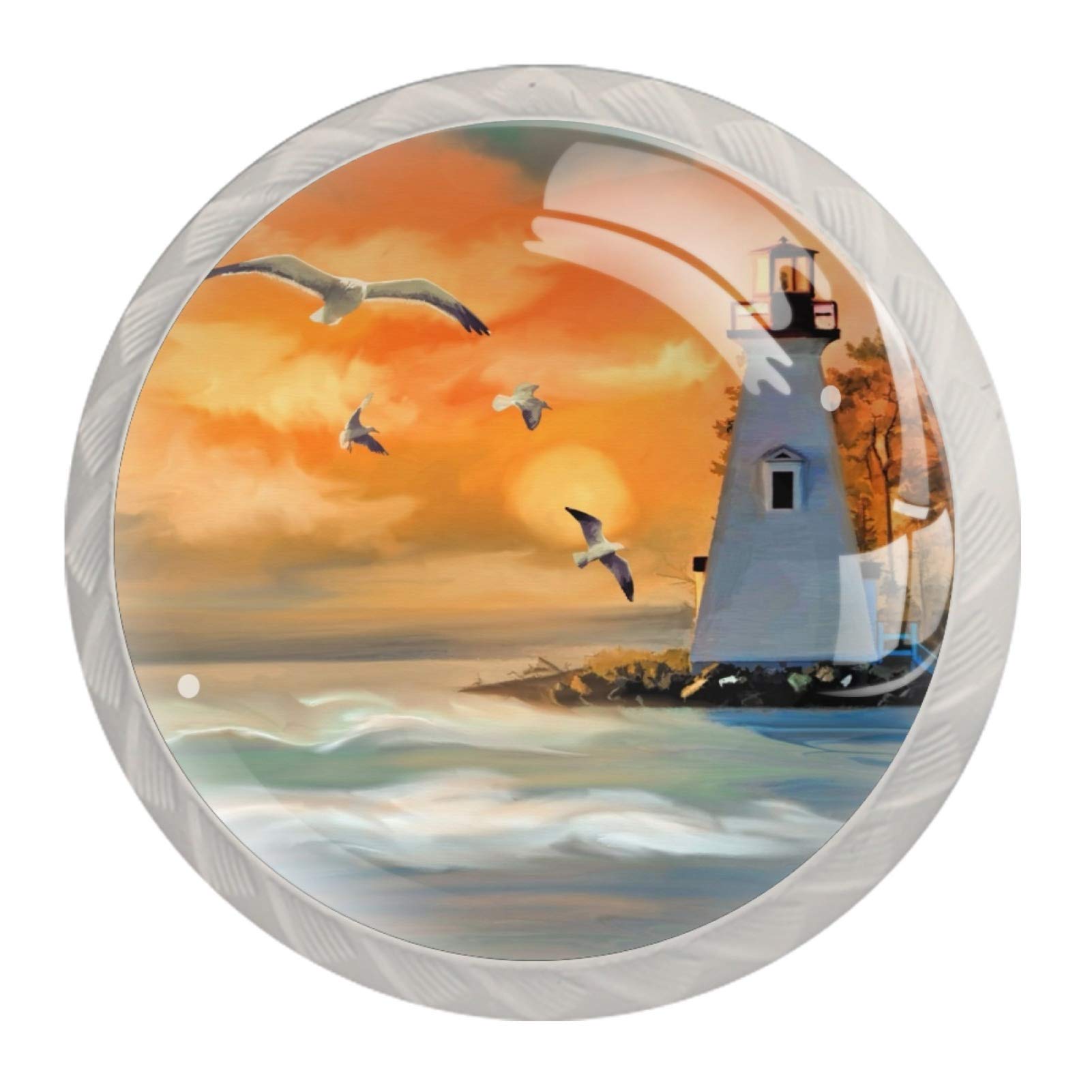 Seagull Lighthouse Ocean View Crystal Cabinet Knobs - Set of 4 (1.18