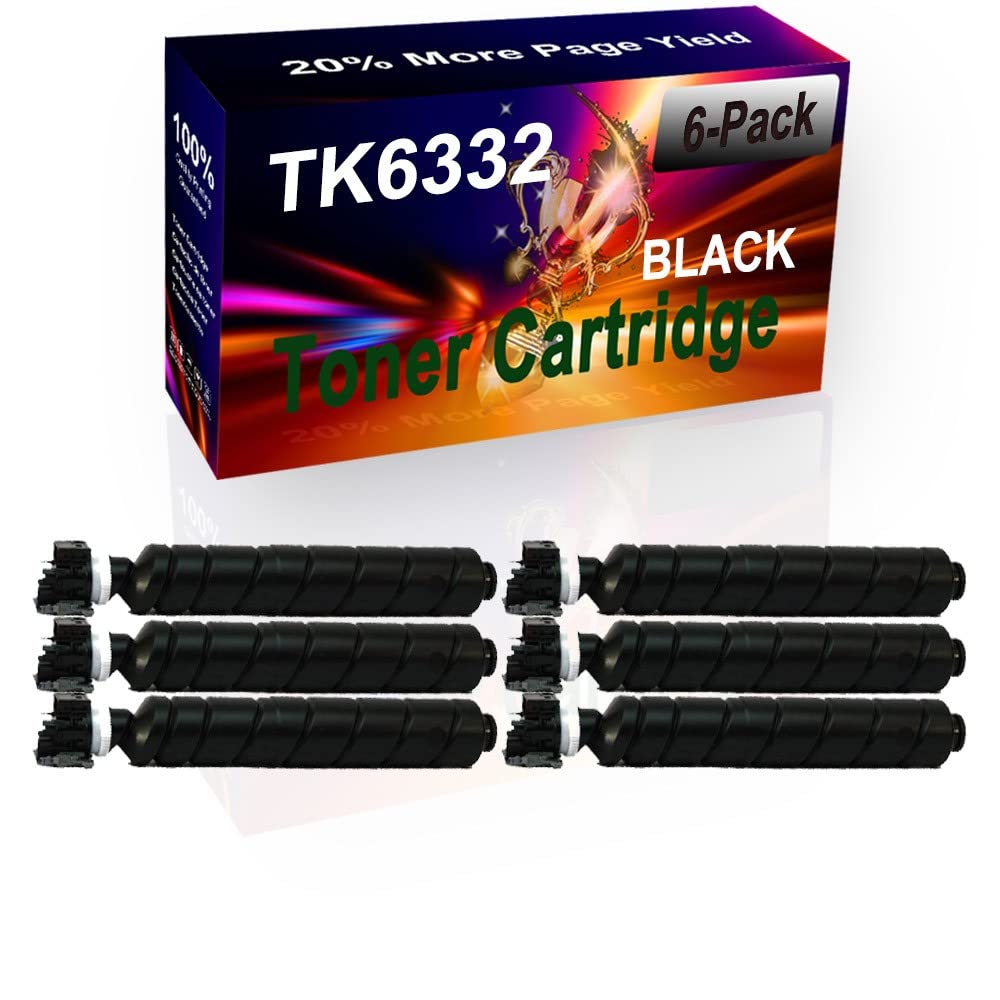 6-Pack High Capacity TK6332 (TK-6332) Compatible Toner Cartridge for Kyocera P4060dn Printer - Black Ink Replacement for Office & Home Printing
