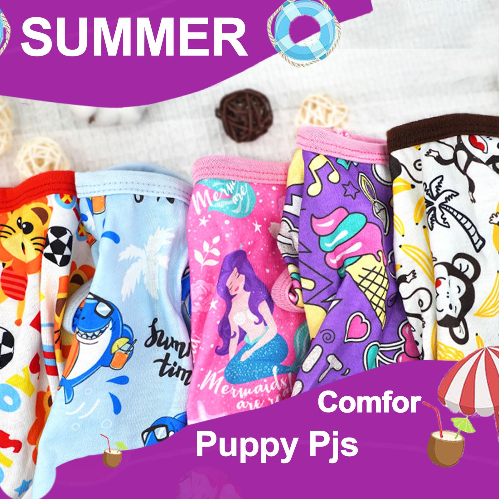 Cute Summer Dog Pajamas for Small & Medium Dogs - Soft Stretchy Puppy PJs Outfit for Boys & Girls (X-Small) | Comfortable Pet Jammies for Cats & Dogs - Perfect for Indoor Lounging & Bedtime