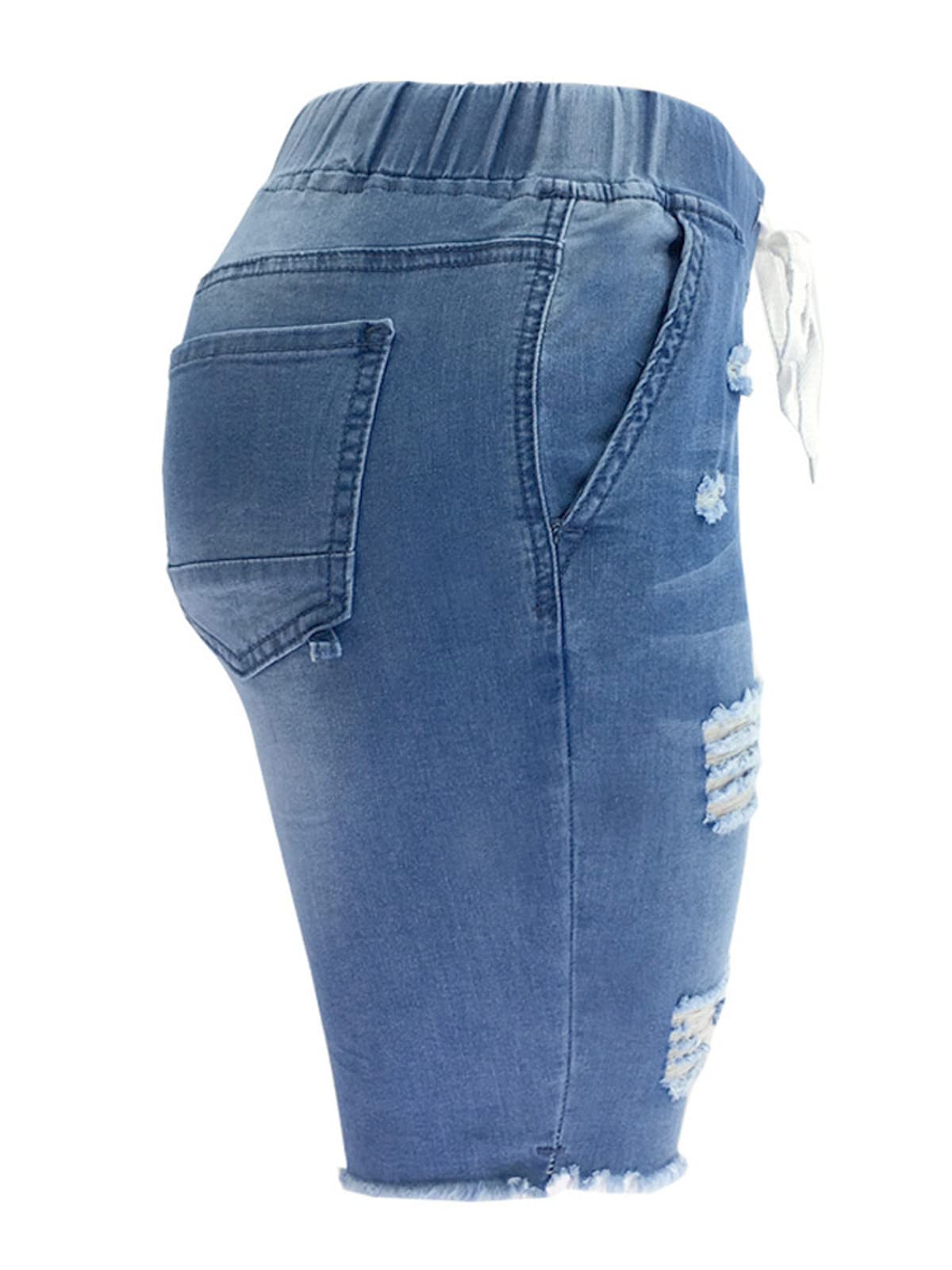 Atditama Women's Mid Rise Ripped Stretchy Bermuda Jean Shorts - Frayed Raw Hem Denim Shorts for Casual Wear | Perfect for Summer Outfits, Beach Vacations & Street Style Fashion