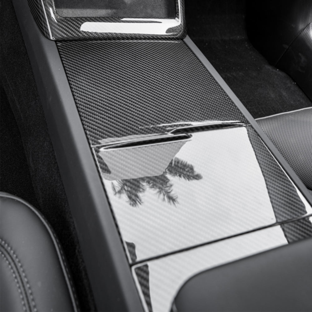 Premium Carbon Fiber Center Console Overlays for 2024 Tesla Model 3 & 2025 Model Y Juniper - Glossy/Matte 2x2 Twill Weave Full Protection | Interior Upgrade for Luxury Look & Scratch Resistance