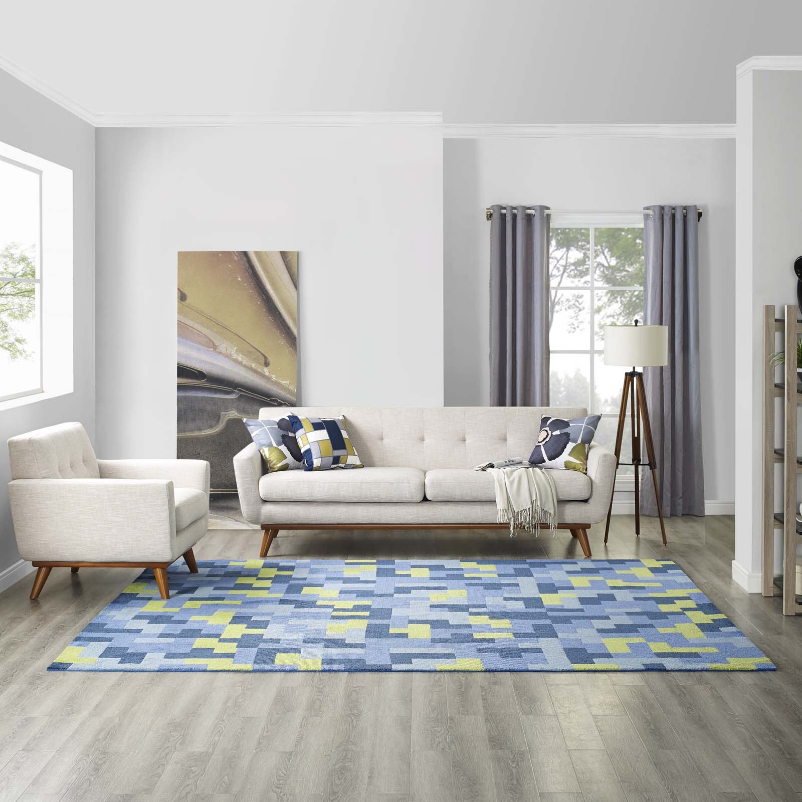 Modern Contemporary Urban Living Room Area Rug - Non-Slip Floor Carpet Runner in Navy Blue Fabric for Lounge, Bedroom & Entryway Decor