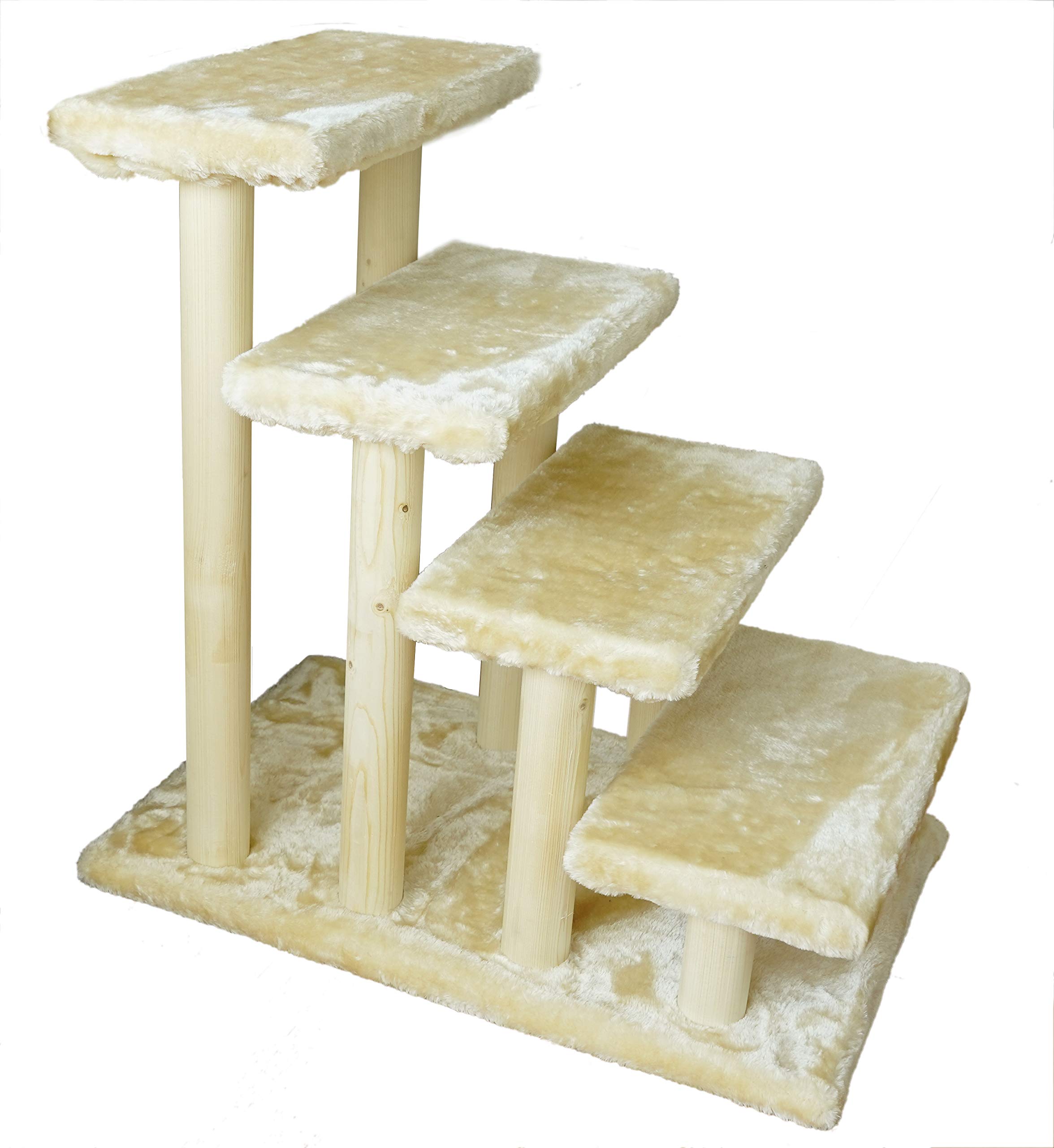 4-Step Wooden Pet Stairs for Cats & Dogs - Detachable Carpet Covered Pet Ladder for High Beds & Couches (Beige) | Perfect for Elderly Pets & Small Breeds in Bedroom & Living Room