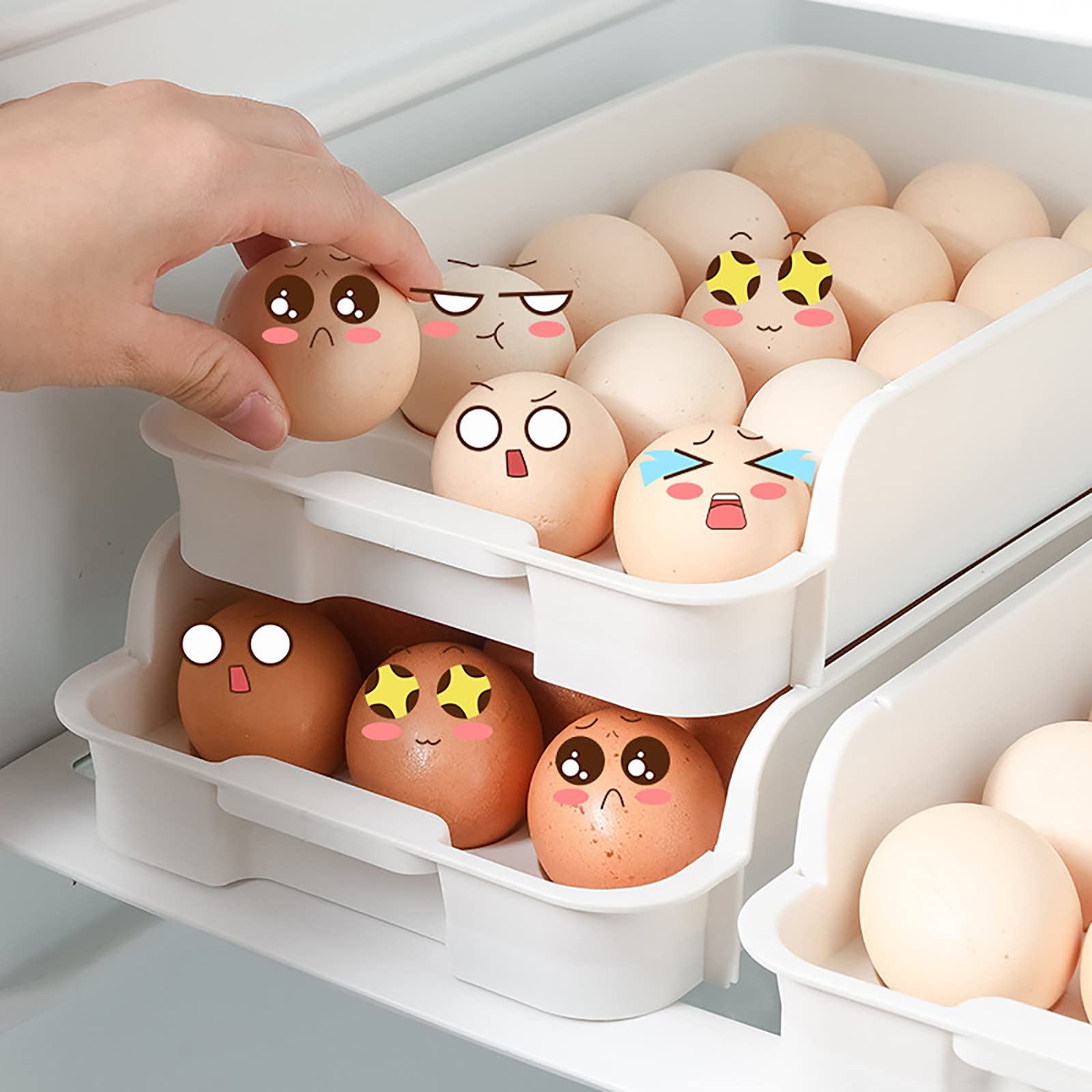 JINTAO Large Capacity Stackable Egg Holder for Refrigerator - Plastic Egg Storage Container Organizer Bin with Freshness Protection | Perfect for Kitchen Organization & Fridge Space Saving
