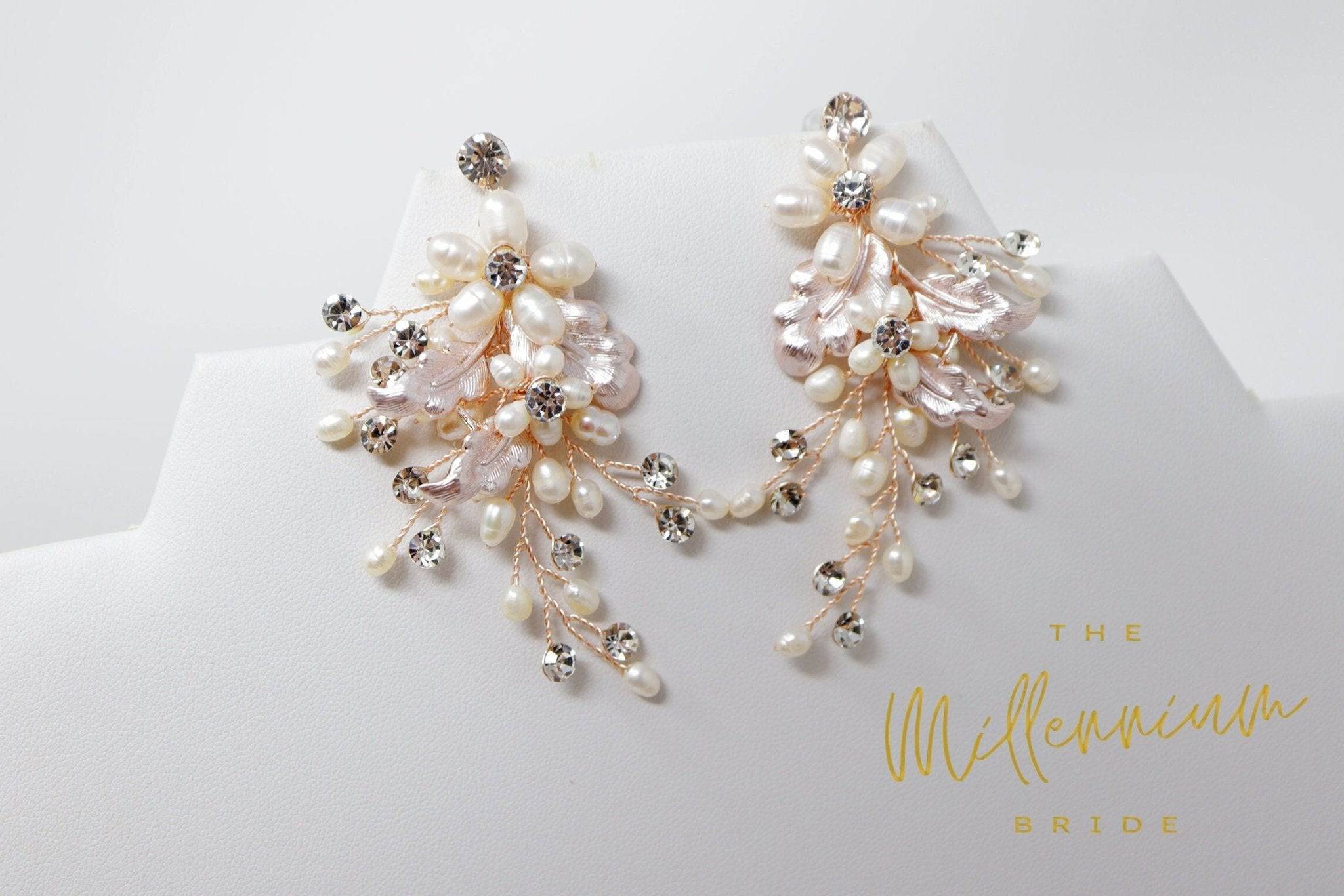 Swarovski Crystal Freshwater Pearl Chandelier Earrings - Elegant White Flower Drop Bridal Jewelry for Wedding, Party & Special Occasions | Long Statement Earrings for Women