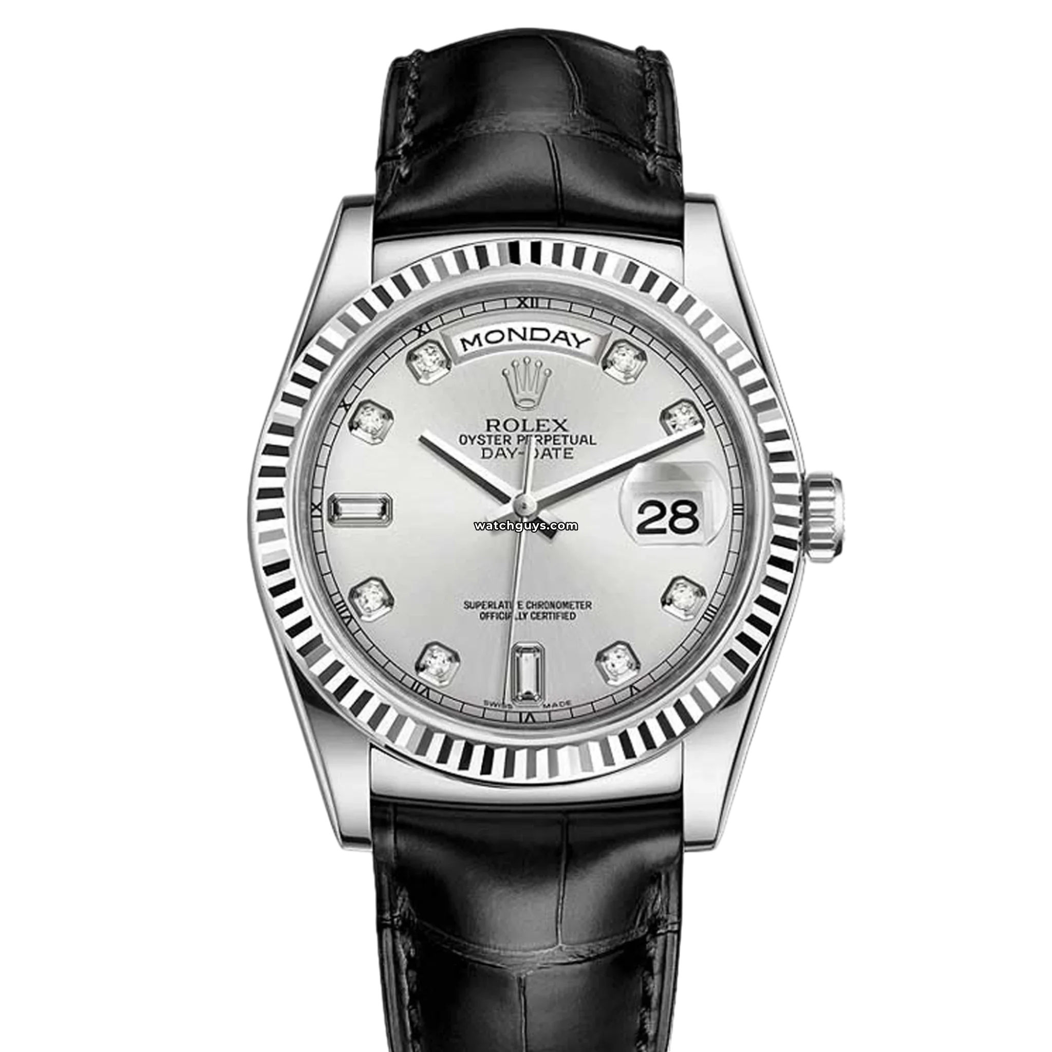 Rolex Day Date 118139 Luxury Men's Watch - 18K White Gold, Silver Dial - Perfect for Business Meetings & Formal Events