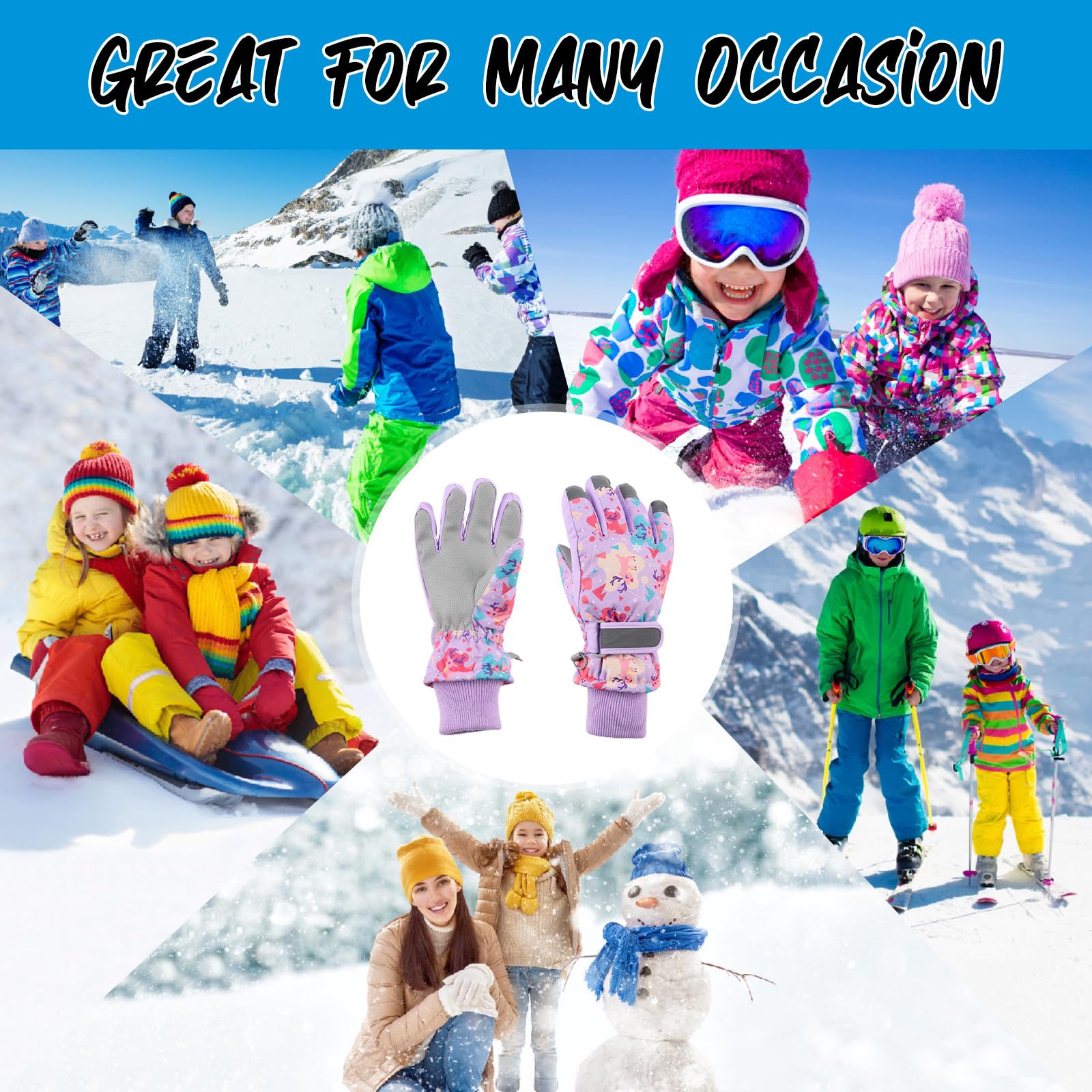 **Warm Kids Ski Gloves for Boys & Girls - Waterproof Winter Snow Gloves with Fleece Lining for Skiing & Snowboarding - Perfect for Cold Weather Outdoor Activities**