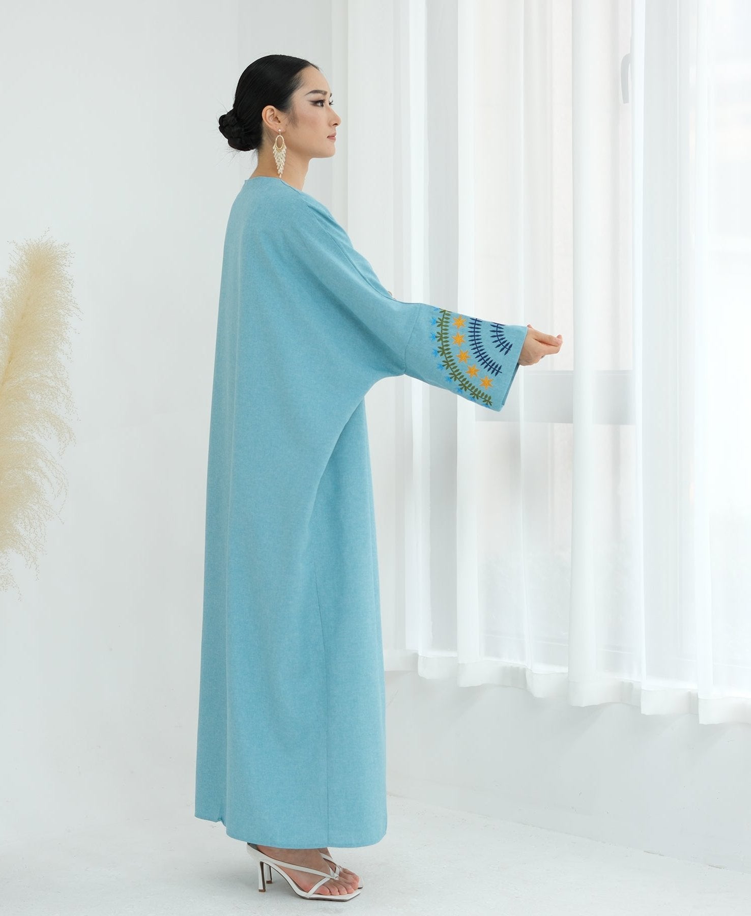 Carin Embroidered Kimono Duster Jacket - Duck Blue | Lightweight Cover-Up for Women | Perfect for Beach, Vacation & Boho Outfits