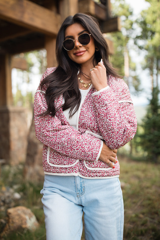 Set Me Free Berry Floral Quilted Jacket - Women's Lightweight Outerwear for Spring & Fall - Perfect for Casual Outings, Date Nights & Travel