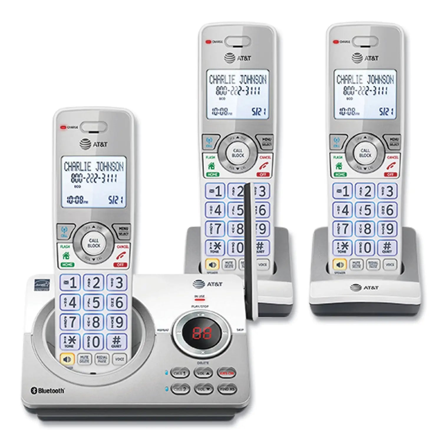 AT&T DL72310 Cordless Phone with 2 Handsets - Expandable Home Office Telephone System, Caller ID, Speakerphone & Long Range - White/Silver for Home, Office & Business Use