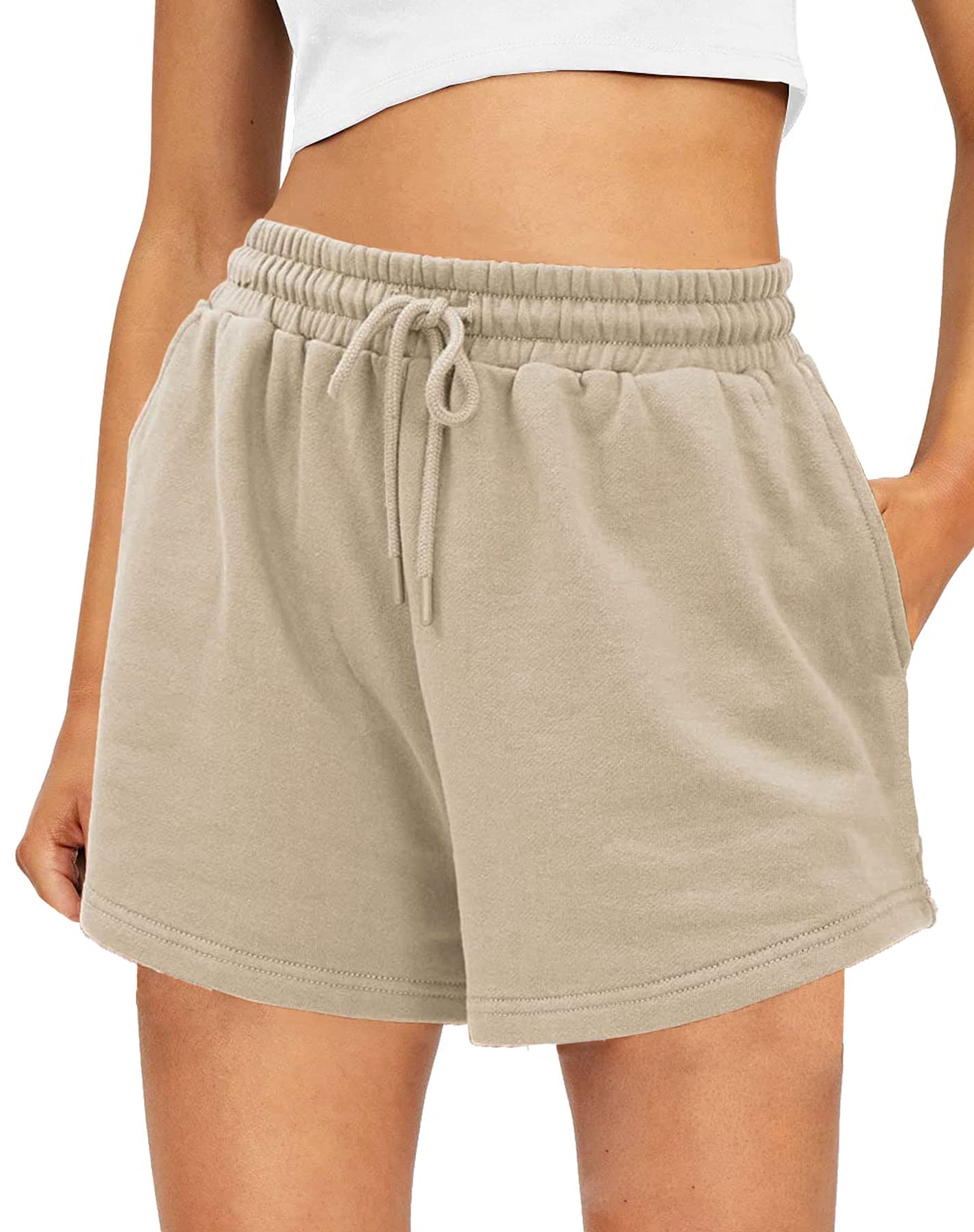 Women's High Waisted Sweat Shorts - Comfy Lounge, Running & Gym Shorts with Pockets - Summer Athletic Casual Wear for Workouts, Yoga, and Relaxing at Home