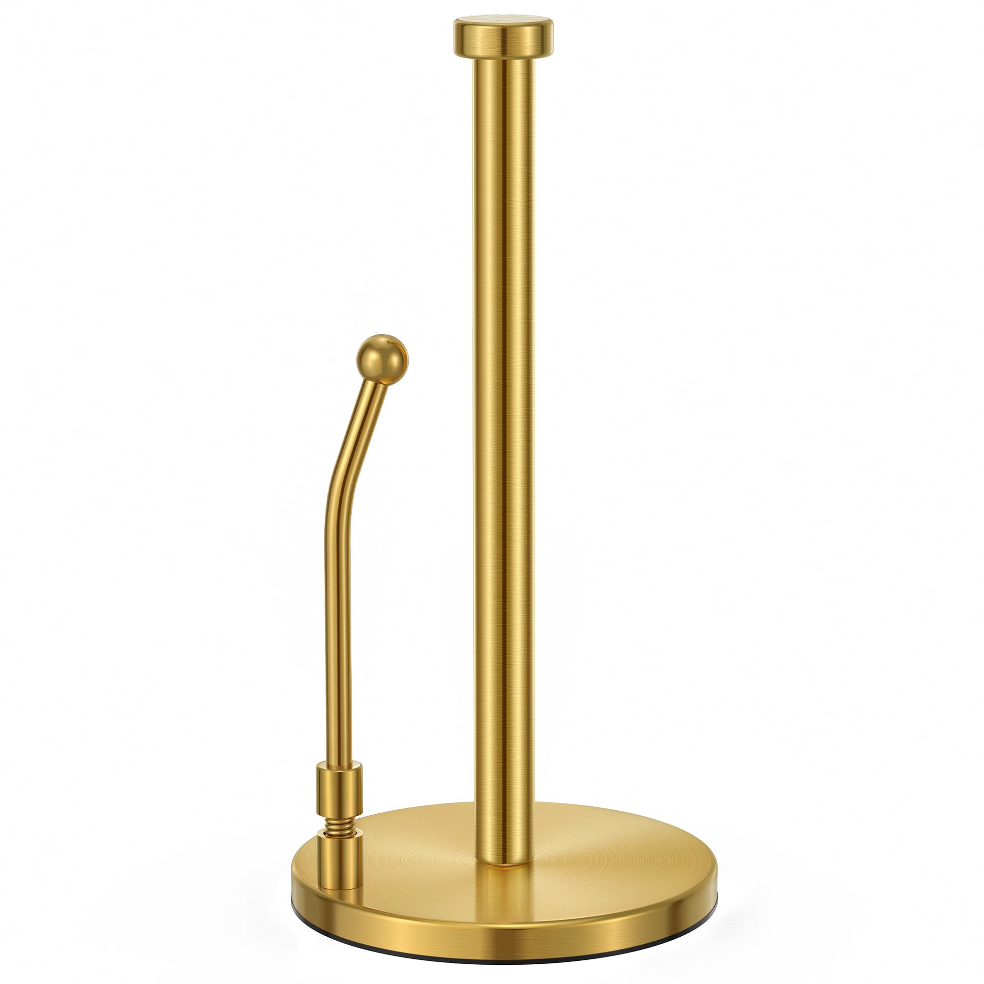 SMARTAKE Stainless Steel Paper Towel Holder with Weighted Non-Slip Base - Spring Arm Fits Most Paper Roll Sizes - Gold Kitchen Countertop Organizer for Home, Office, Restaurant Use