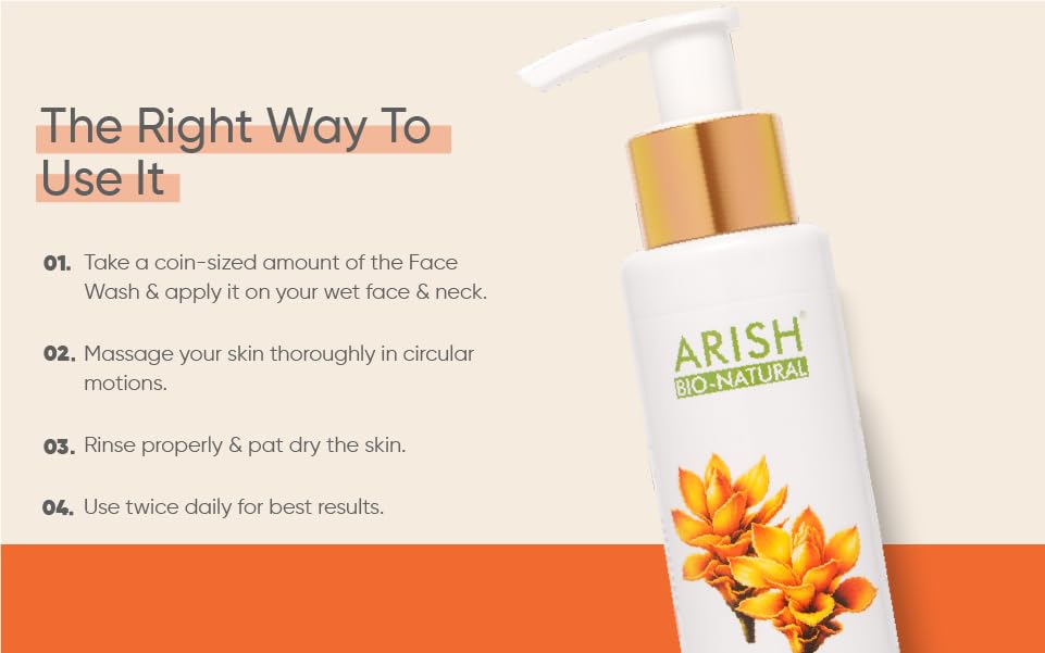 Arish Bio-Natural Ubtan Face Wash with Turmeric, Saffron & Sandalwood - Deep Cleansing, Tan Removal & Blemish Reduction for Radiant Skin | Gentle Exfoliating & Hydrating Formula | 100ml | Perfect for Daily Skincare Routine & Achieving Natural Glow