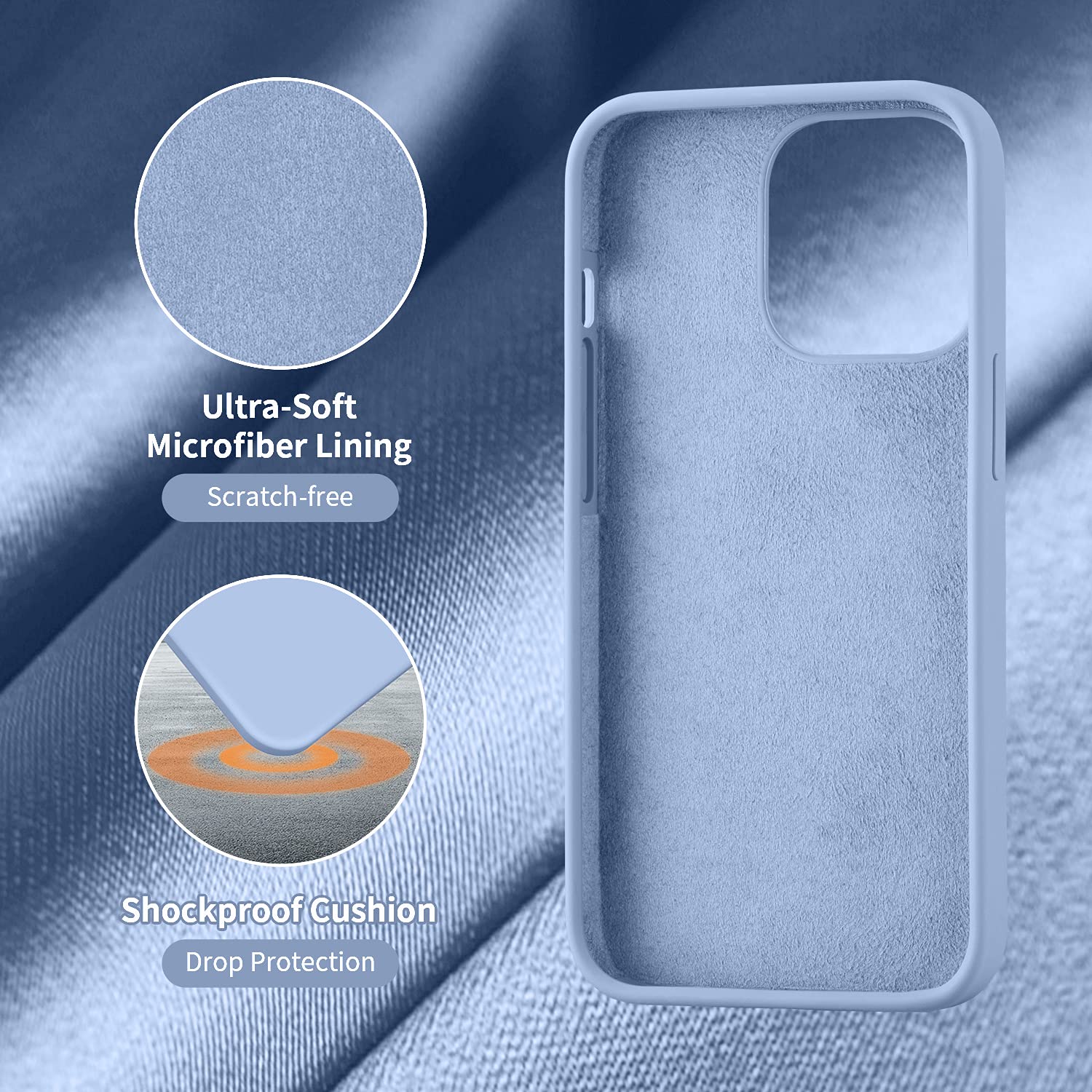 Cordking Ultra Slim Shockproof Silicone Case for iPhone 13 Pro Max (6.7 Inch) - Light Blue Protective Phone Cover with Soft Anti-Scratch Microfiber Lining | Perfect for Everyday Use, Travel & Outdoor Activities