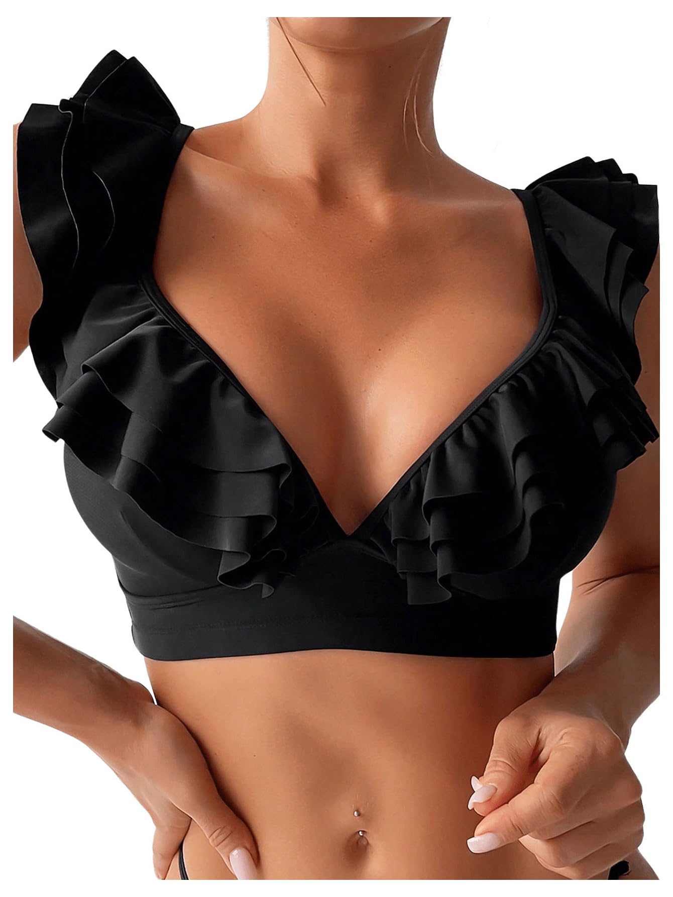 Floerns Women's Ruffle Trim Bikini Top - Sexy Bathing Suit Bralette for Beach, Pool & Summer Vacations | Plus Size Swimwear