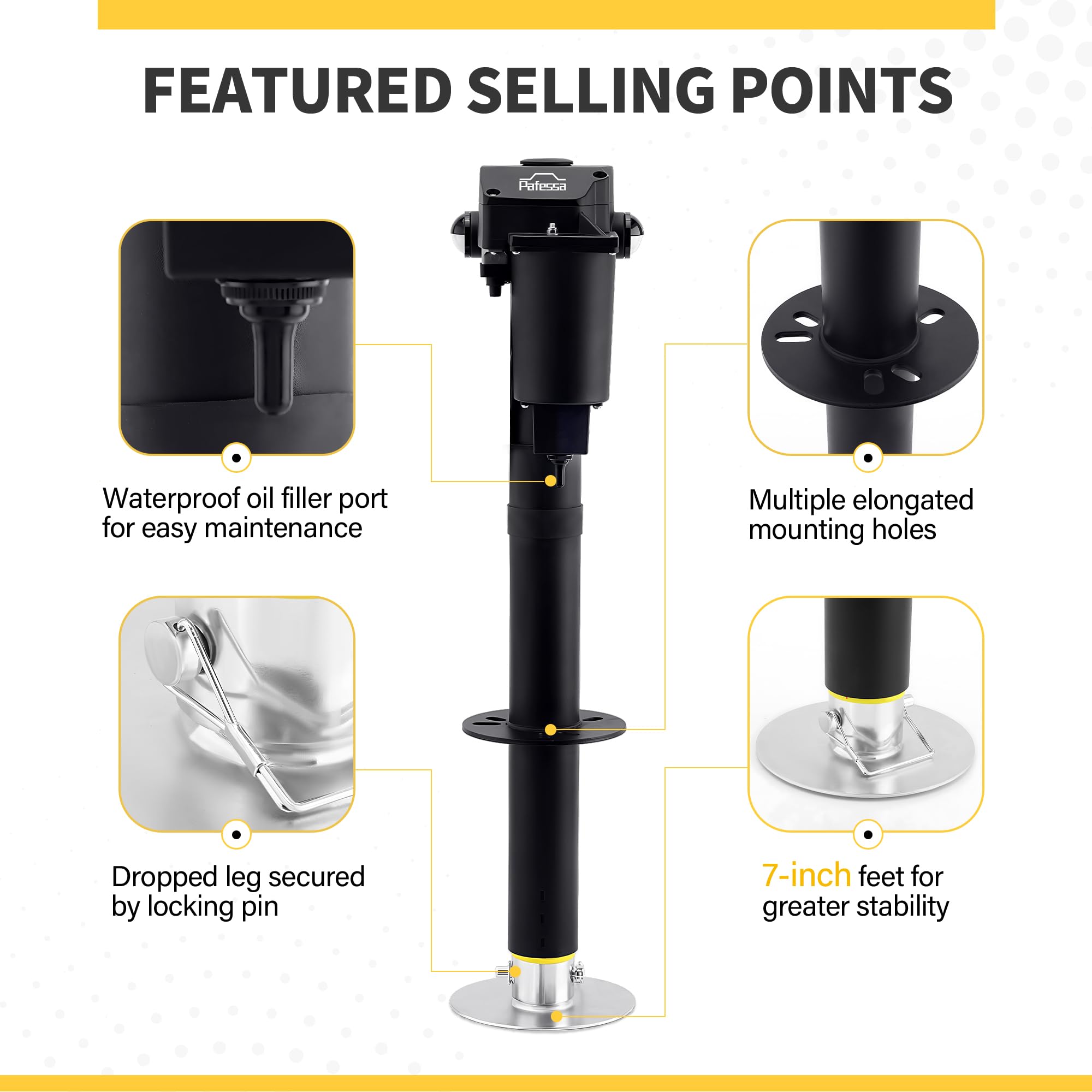 12V Electric A-Frame Trailer Tongue Jack with 7-Way Plug - 3500lb Lift Capacity, 18