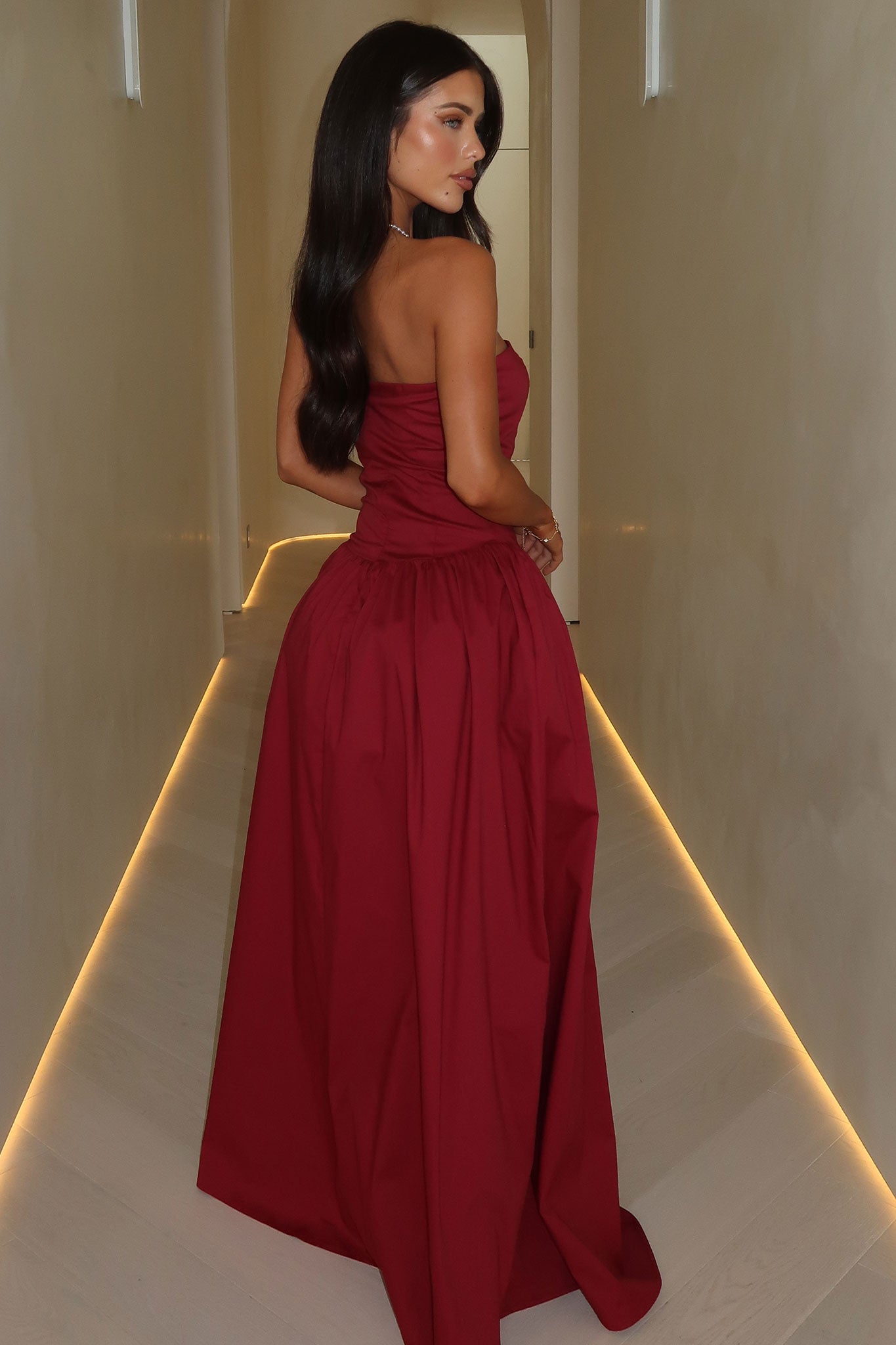 Iridessa Strapless Maxi Dress in Burgundy - Elegant Long Formal Gown for Weddings, Parties & Special Occasions