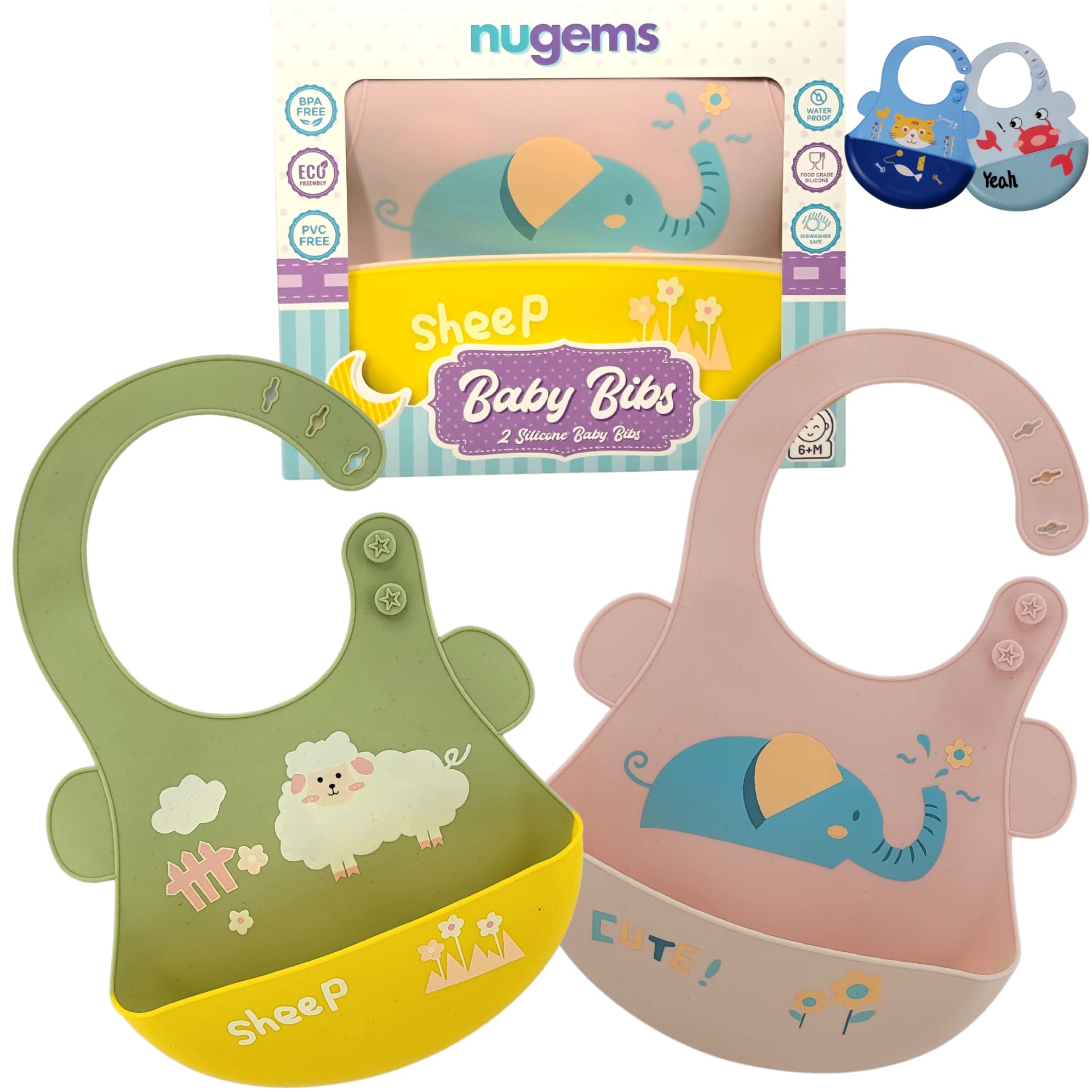 Soft Silicone Baby Bibs for Infants & Toddlers (6-72 Months) - 2 Pack Waterproof Drool & Food Bibs for Boys & Girls - Perfect Baby Shower Gift for Messy Mealtime & Feeding