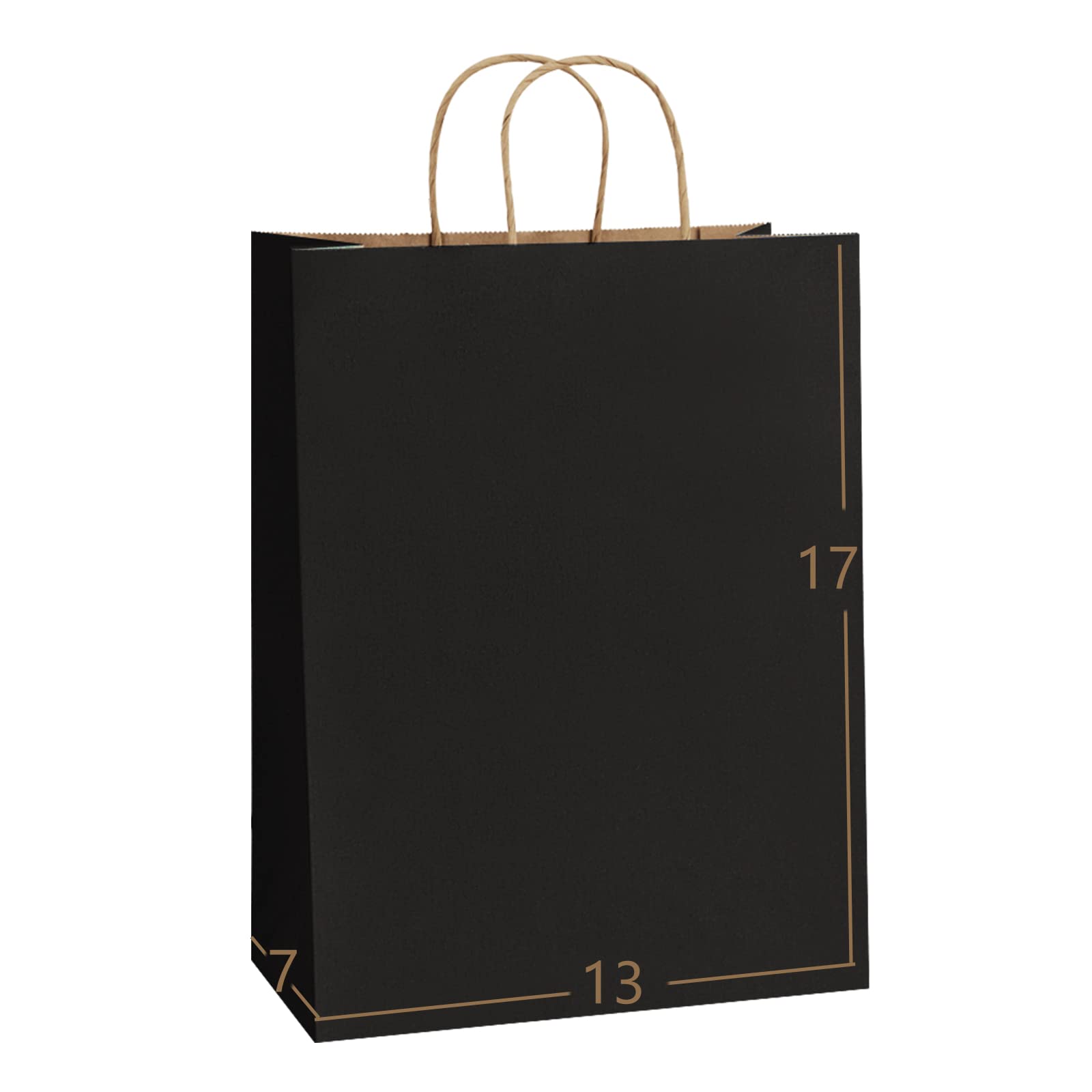 50-Pack 13x7x17 Inch Recycled Black Kraft Paper Bags with Handles - Eco-Friendly Gift Bags, Party Favors, Shopping & Retail Bags for Weddings, Birthdays and Store Merchandise Display