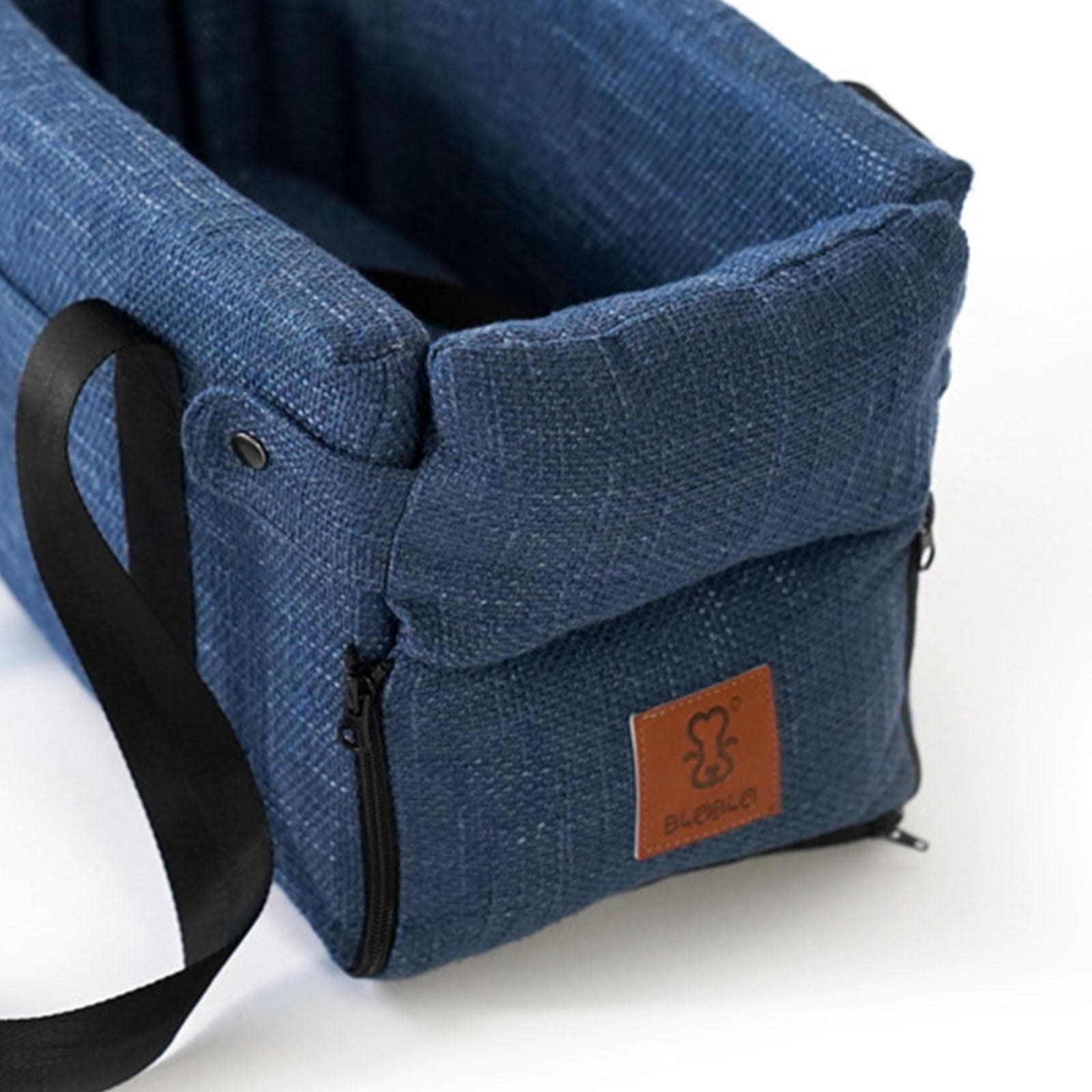 CALANDIS Small Dog Car Seat Pet Carrier - Non-Slip Middle Console Dog Car Seat for Small Dogs, Soft Blue - Perfect for Car Travel & Road Trips with Your Pet