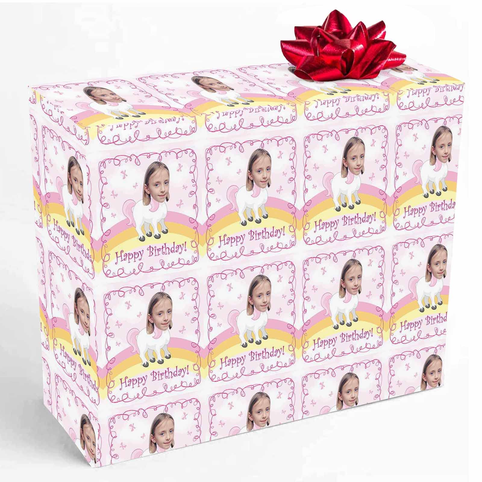 Personalized Photo Unicorn Birthday Wrapping Paper - Custom Face Gift Wrap Roll for Men & Women (58x23 Inches, 3 Rolls) - Perfect for Christmas, Birthdays & Special Occasions