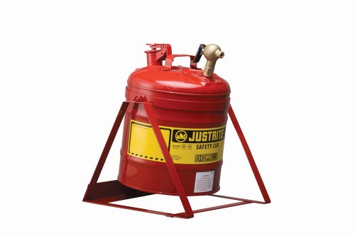 Justrite 7150146 Type 1 Tilt Shelf Safety Can with 08540 Faucet - 5 Gallon Red Metal Flammable Liquid Storage Container - Ideal for Gasoline, Oil & Chemical Storage in Garages & Workshops