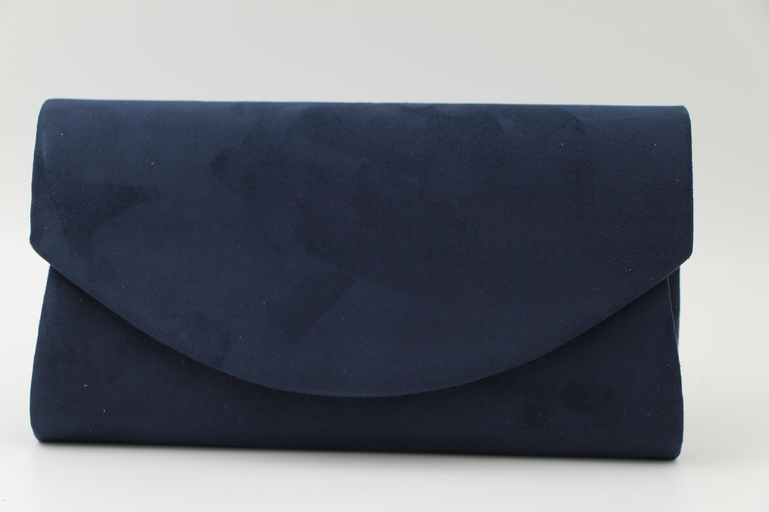 Fabucci Navy Suede Fold Over Clutch Bag for Women - Elegant Evening Purse for Parties, Weddings & Special Occasions