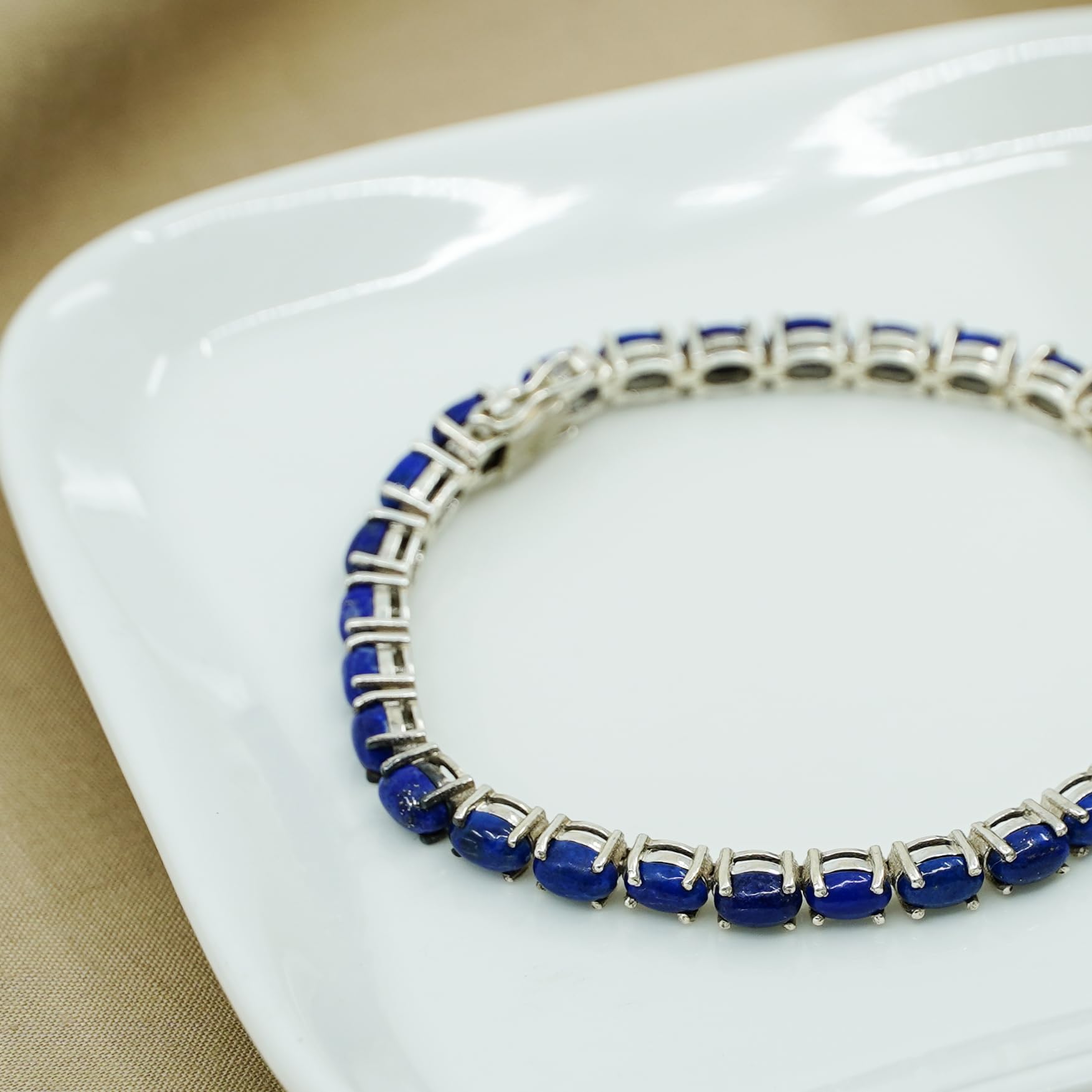 925 Sterling Silver Tennis Bracelet for Women - Lapis Lazuli Gemstone Designer Jewelry, 7.5
