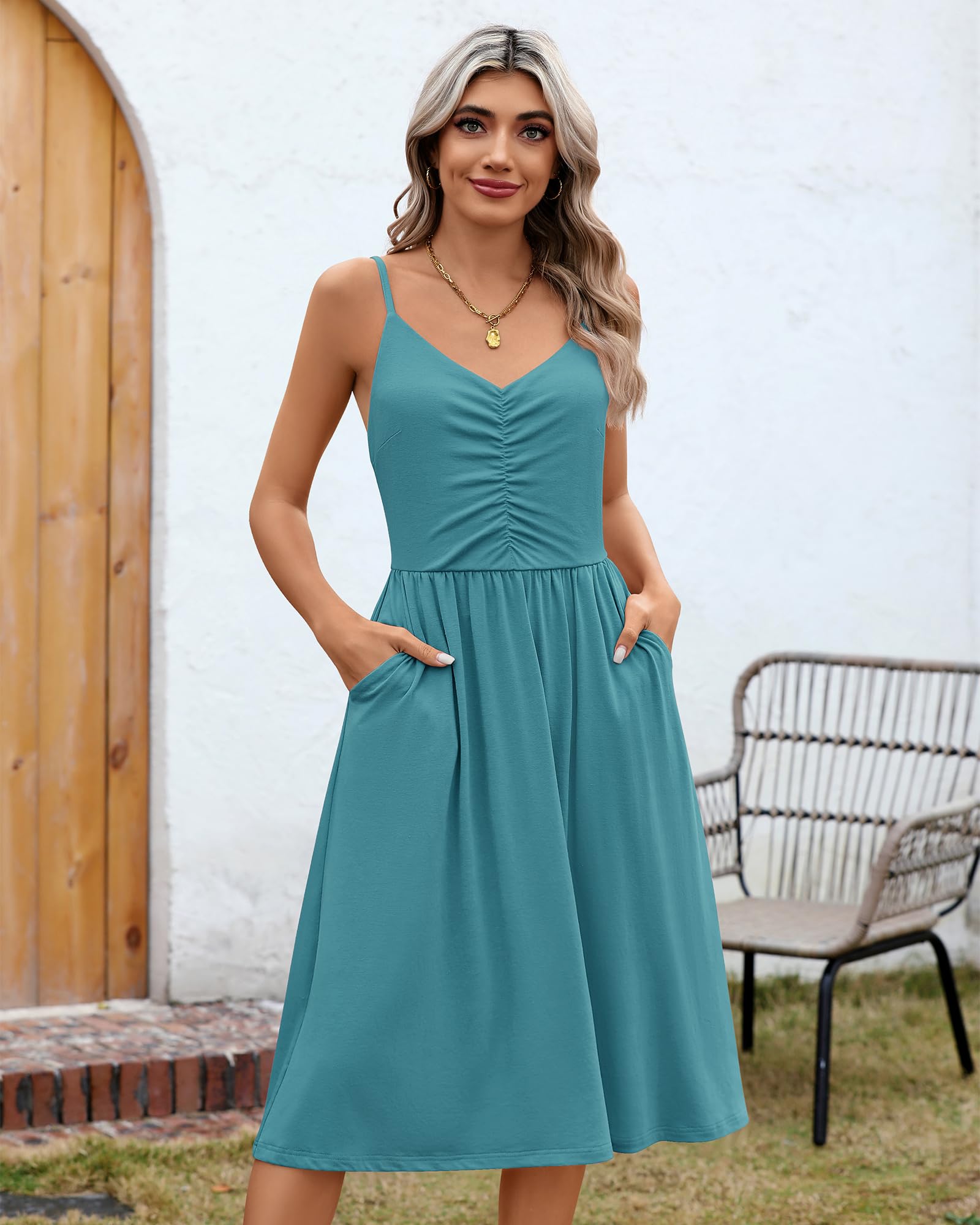 2 Pack Women's Spaghetti Strap Summer Dresses - Casual Pleated Sundress with Pockets, Flowy Swing Camisole for Beach, Vacation, and Everyday Wear