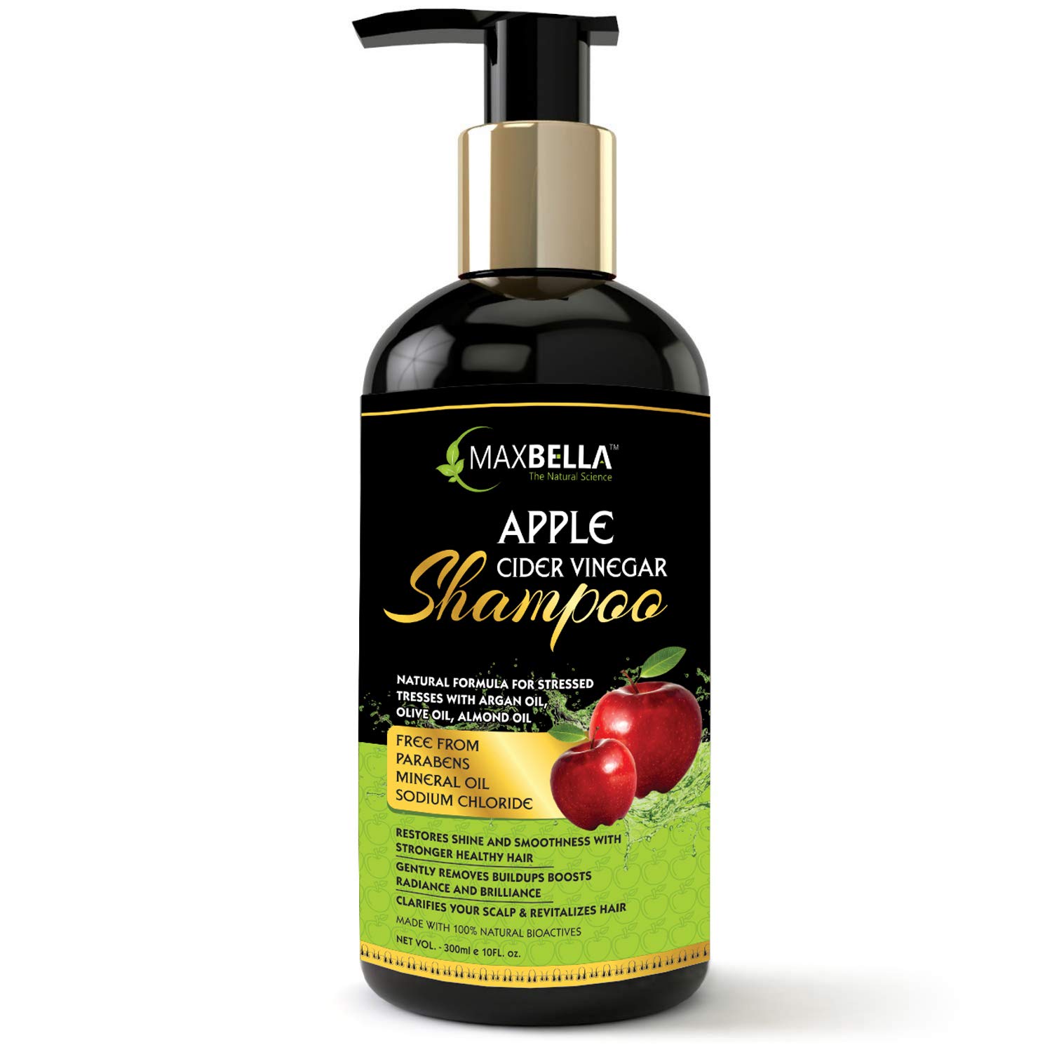 MAXBELLA® Apple Cider Vinegar Shampoo with Argan Oil - Anti Dandruff & Hair Loss Treatment for Men & Women - Paraben Free, Mineral Oil Free - 300ml - Perfect for Daily Hair Care & Scalp Health