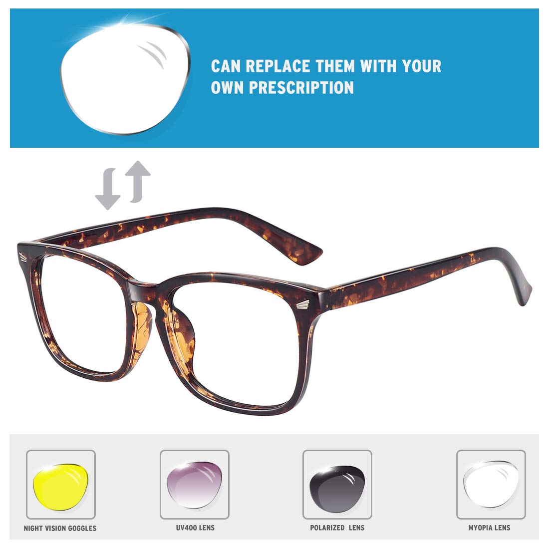 WOWSUN Unisex Stylish Nerd Non-Prescription Glasses - Clear Lens Eyeglass Frames for Fashion & Cosplay - Perfect for Costumes, Photoshoots & Everyday Wear