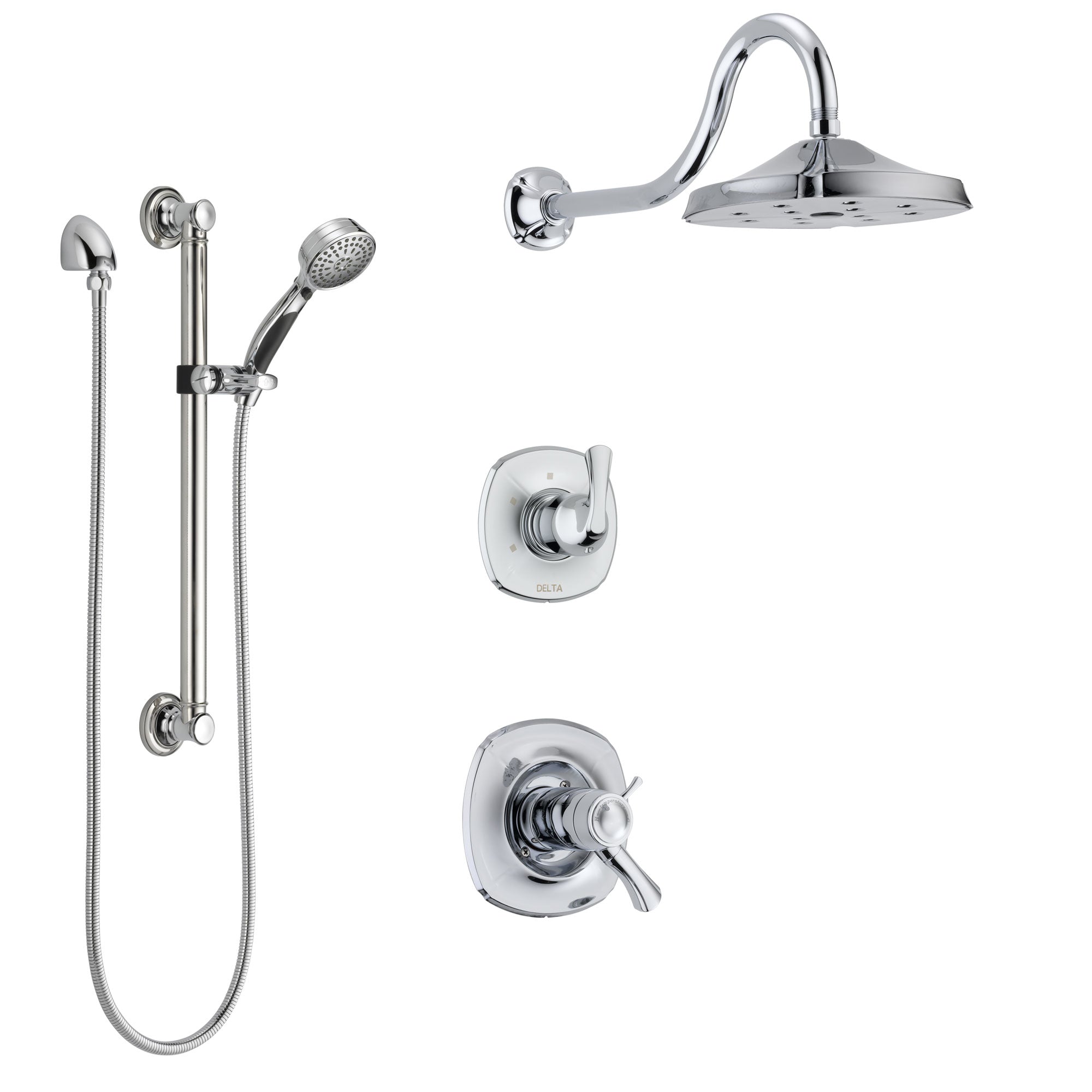 Delta Addison Chrome Finish Shower System - Dual Thermostatic Control Handle, Diverter, Showerhead & Hand Shower with Grab Bar (Model SS17T29213) | Perfect for Modern Bathroom Renovations & Spa-Like Shower Experiences