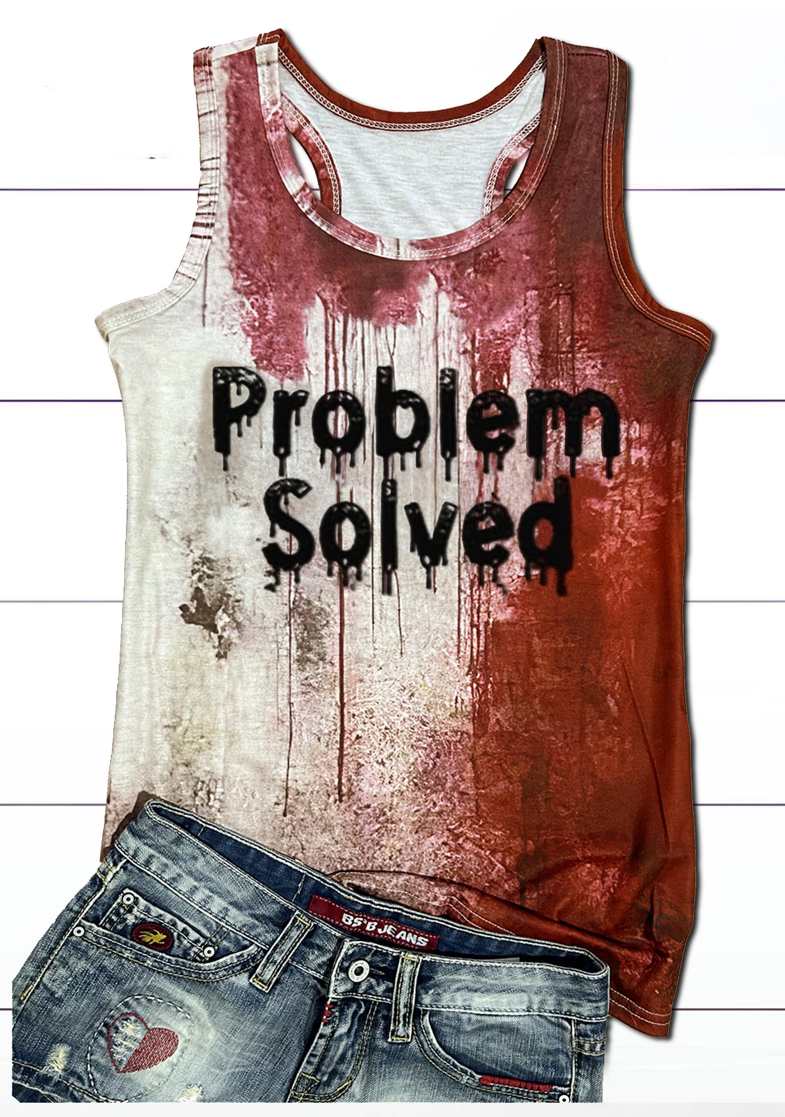 Women's Halloween Racerback Tank Tops with Bloody Splatter Graphic - Spooky Casual Shirts for Halloween Parties & Costume Events