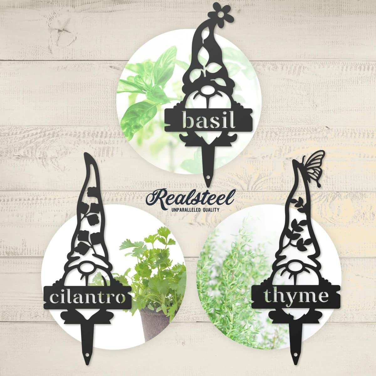 RealSteel Metal Garden Gnome Plant Markers - Durable Outdoor Plant Labels & Vegetable Garden Stakes for Gardening, Yard Decor & Gifts - Perfect for Pumpkins, Herbs & Flower Beds