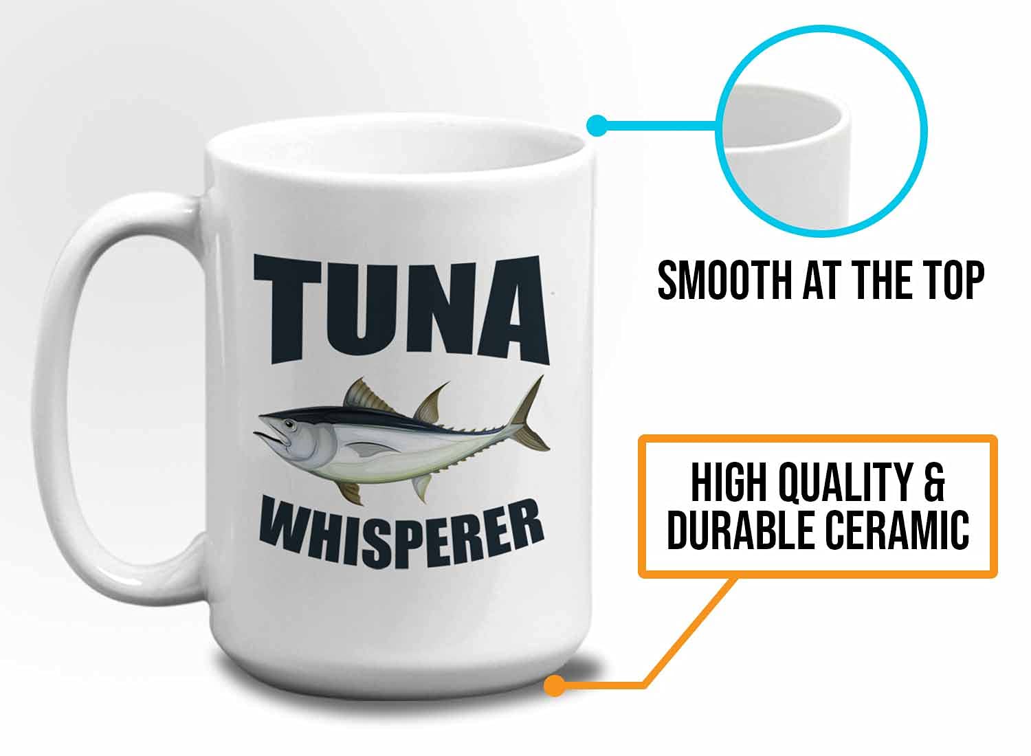 Bubble Hugs Fisherman Coffee Mug 15oz White - Funny Tuna Whisperer Gift for Anglers - Perfect for Fishing Enthusiasts, Camping Trips & Outdoor Adventures