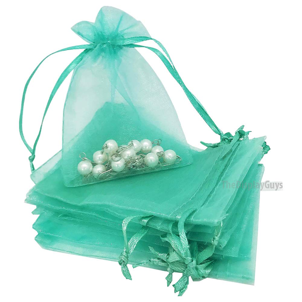 48-Pack 3x4 Inch Teal Sheer Organza Drawstring Gift Bags - Jewelry, Candy, Treat & Wedding Favor Bags - Perfect for Party Favors, Bridal Showers & Baby Showers