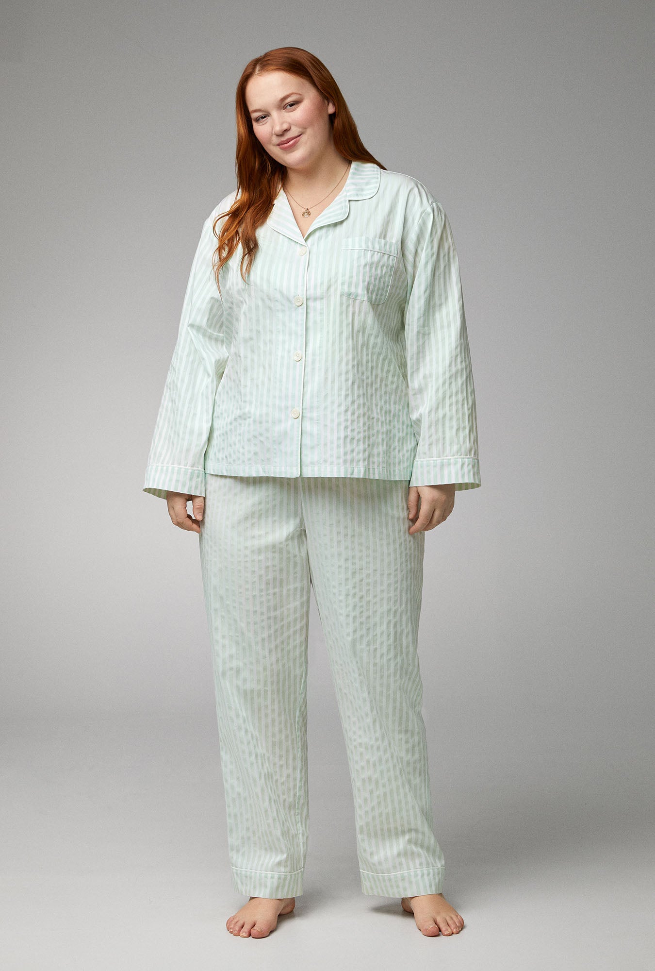 Premium 3D Stripe Long Sleeve Cotton Sateen Pajama Set for Women - Soft & Comfortable Sleepwear for Nighttime Relaxation & Lounging