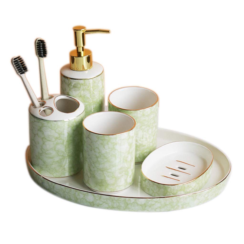 6-Piece Ceramic Bathroom Accessories Set - Soap Dispenser, Toothbrush Holder, Soap Dish, Mug & Tray - Modern Home Decor Gift for Bathroom Organization | Perfect for Guest Bathrooms, Spa-Like Showers & Housewarming Gifts