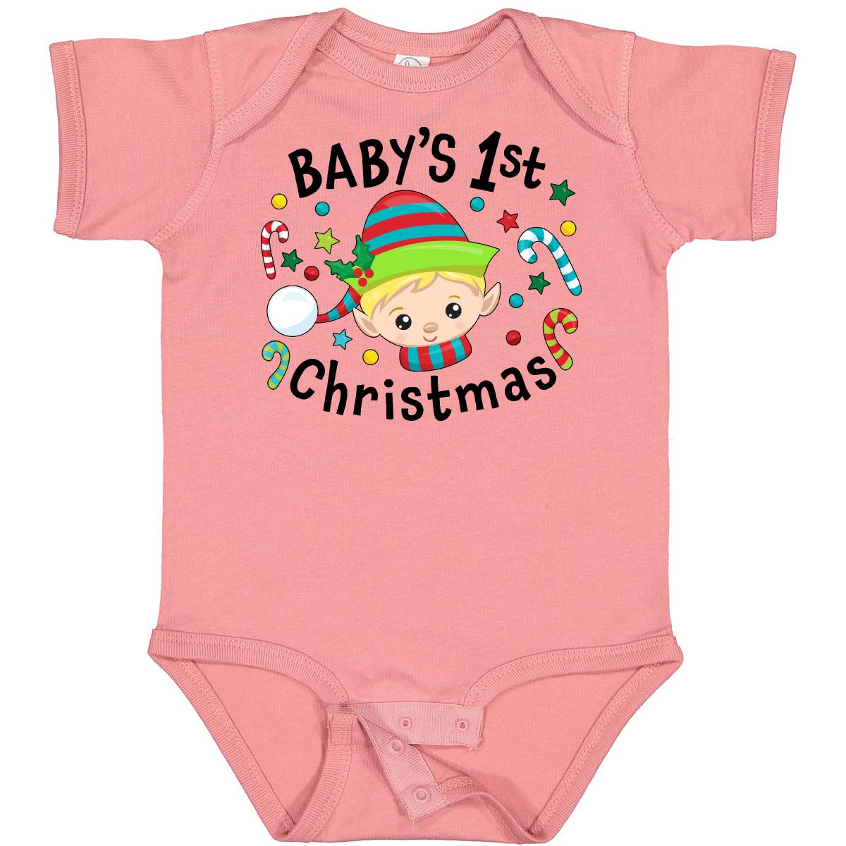 Inktastic Baby's 1st Christmas Elf Boy with Candy Canes Baby Bodysuit - Cute Holiday Outfit for Newborns & Infants - Perfect for Christmas Photos, Family Gatherings & Festive Celebrations