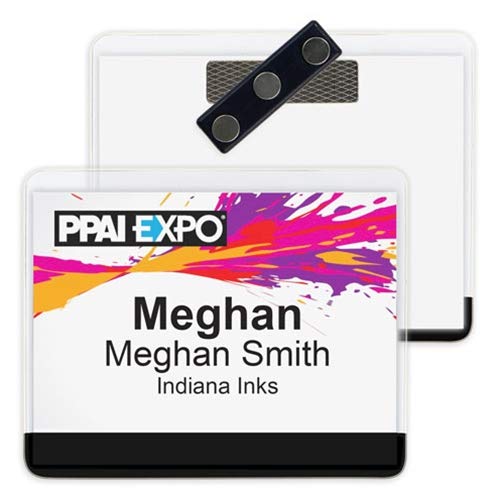 4x3 Inch Magnetic Name Badge Holder with Heavy-Duty 3-Touch Magnet - Top Loading Reusable Vinyl Badge - 50 Pack (Black) - Perfect for Conferences, Events, and Workplace Identification