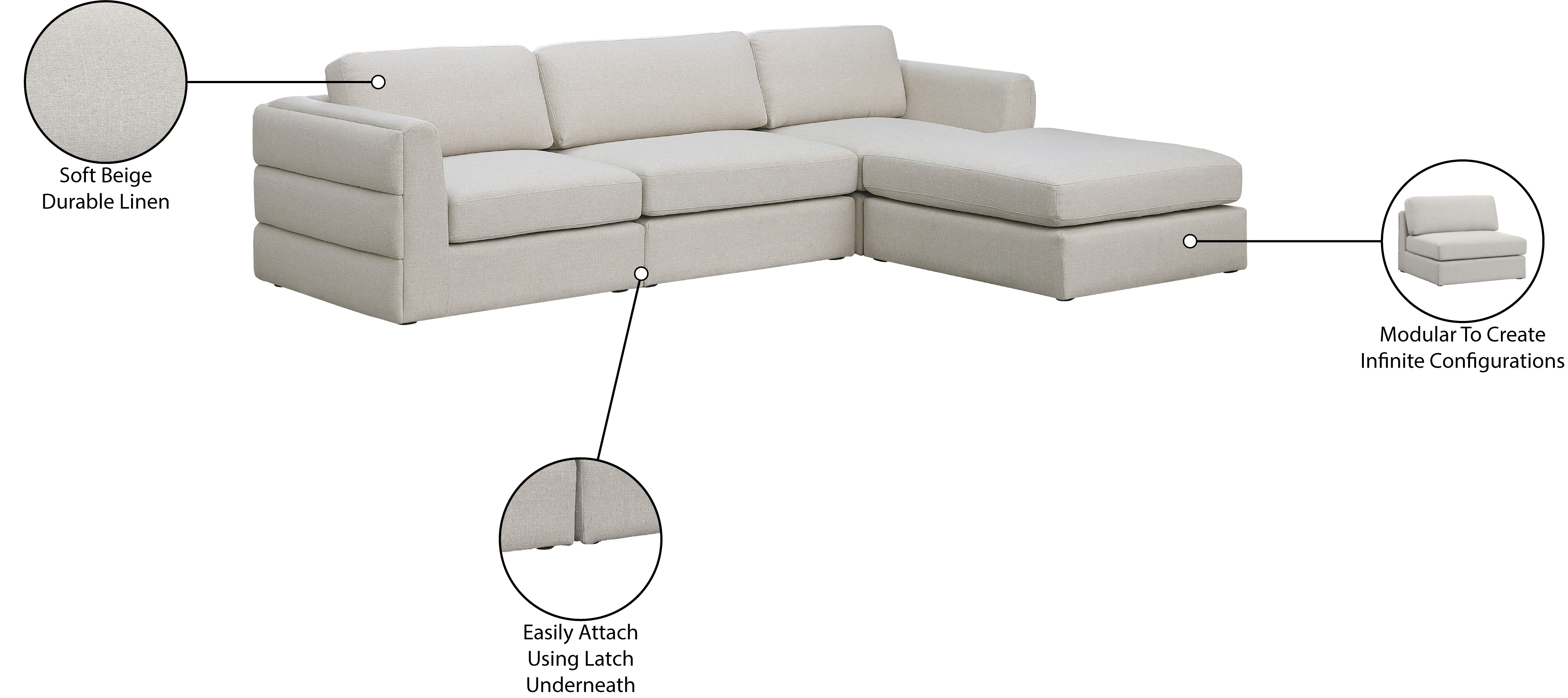 Beckham Durable Linen Textured Fabric Modular Sectional Sofa - Comfortable Modern Living Room Furniture for Home & Office Use
