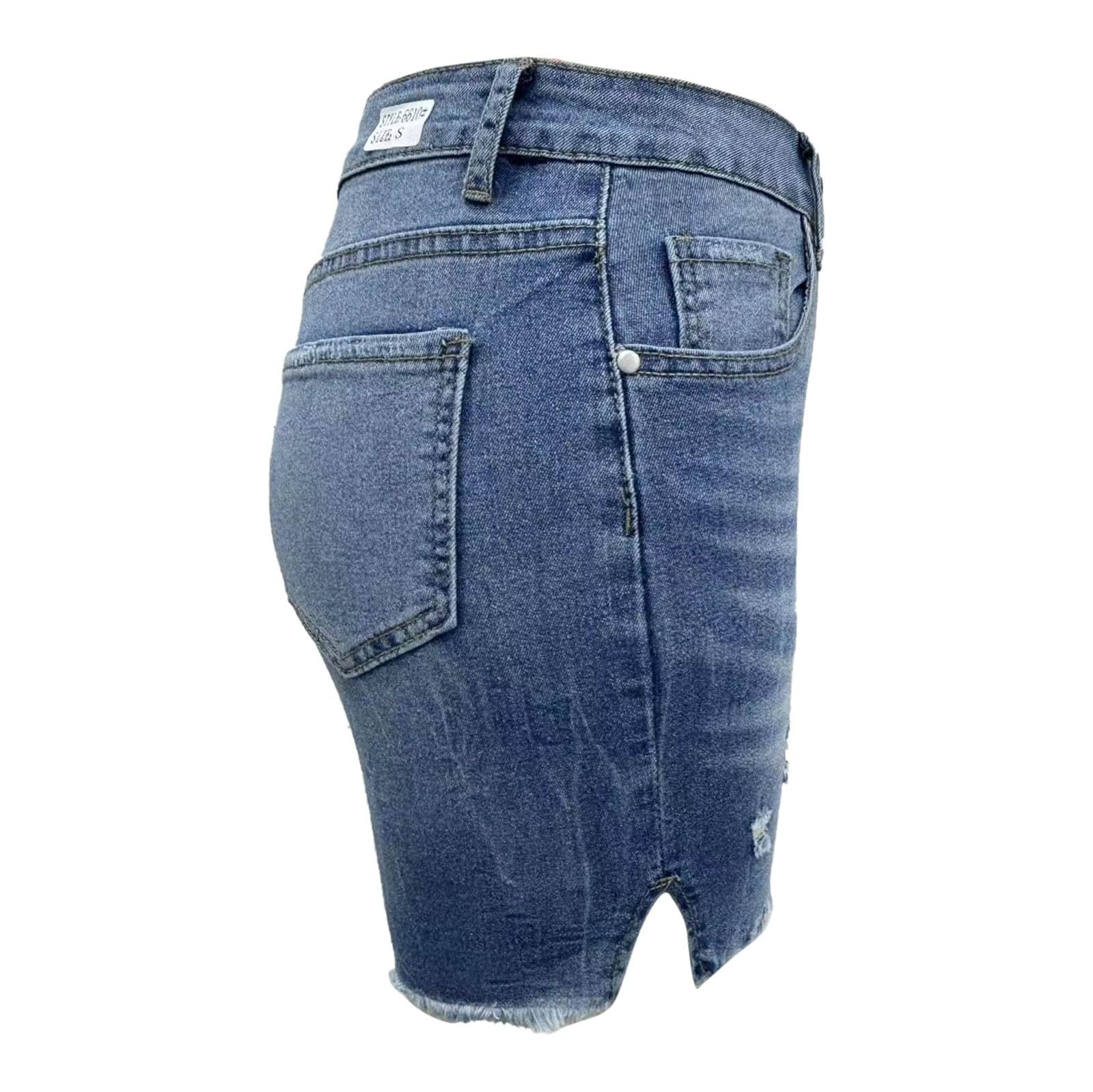 ORT Bermuda Jean Shorts for Women - High Waisted Stretchy Denim Shorts, Knee Length Cutoff Loose Fit Casual Shorts | Perfect for Summer Outfits, Beach Vacations & Everyday Wear