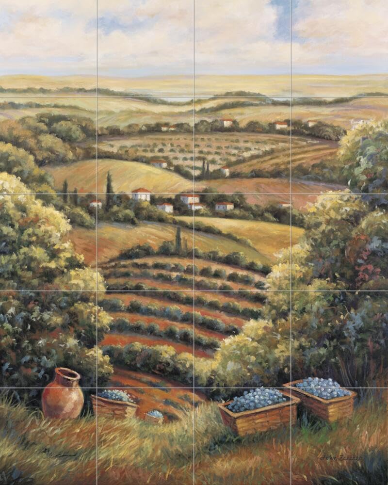 Hand-Painted Ceramic Backsplash Tile Mural - Tuscan Italian Countryside Scene for Kitchen & Bathroom Decor - Valley C Collection by John Zaccheo | Perfect for Farmhouse, Mediterranean & Rustic Home Design