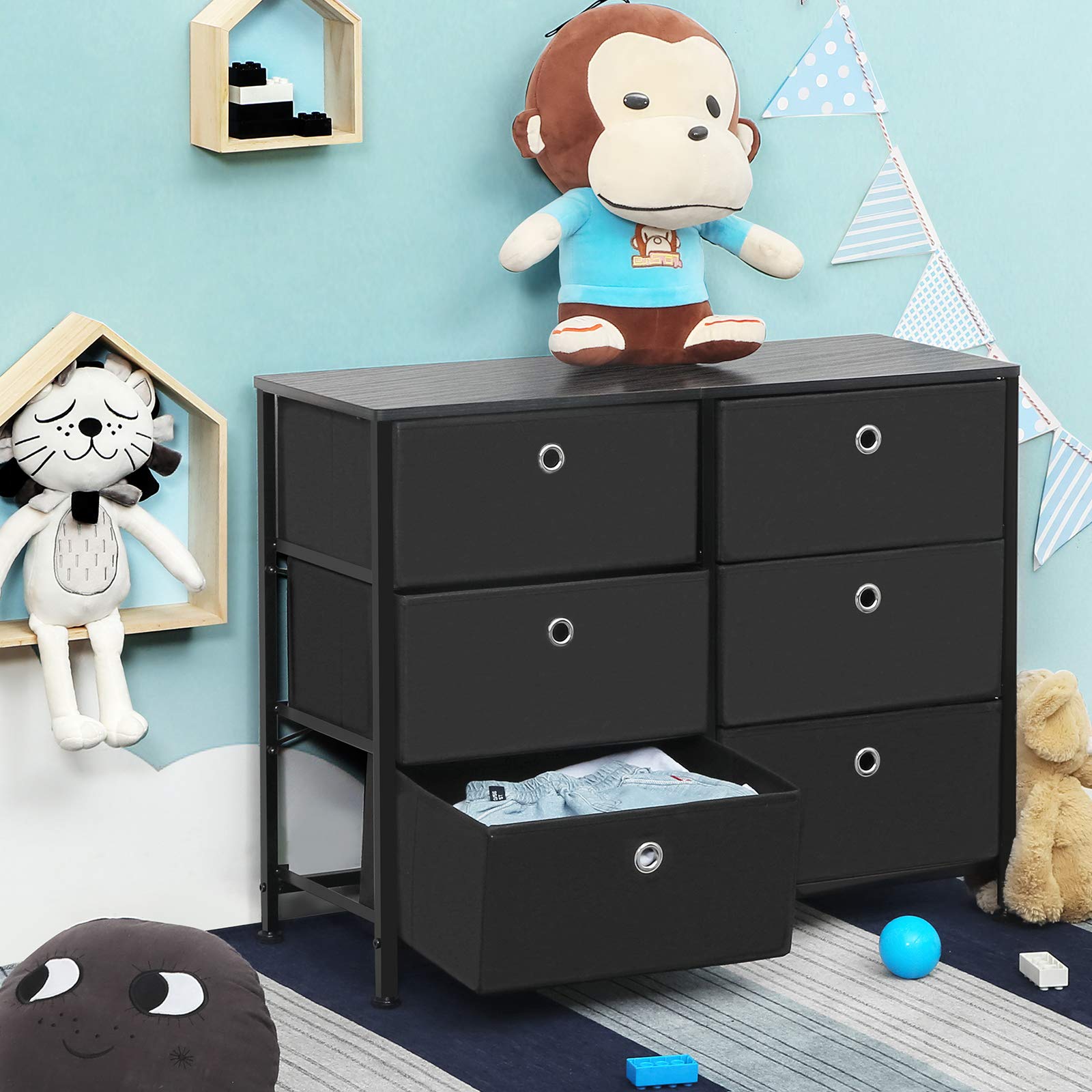 SONGMICS Nightstand with Drawer and 3-Tier Dresser Storage Bundle - 6 Drawers for Bedroom Organization | Space-Saving Furniture for Small Apartments, Dorm Rooms & Home Office