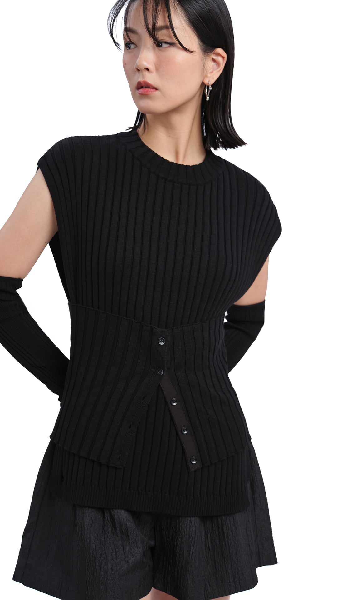 Women's Round Neck Dickie with Knitted Corset - Detachable Layering Piece for Sweaters & Dresses | Perfect for Office, Date Night & Fall Fashion