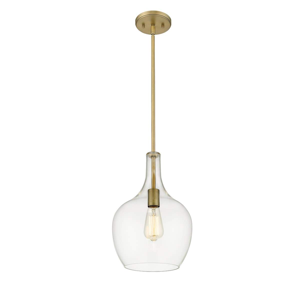 Vintage Style Clear Glass Mini Pendant Light with Antique Brass Gold Finish - Dimmable Modern Ceiling Fixture for Kitchen Island, Dining Room, or Bedroom Lighting
