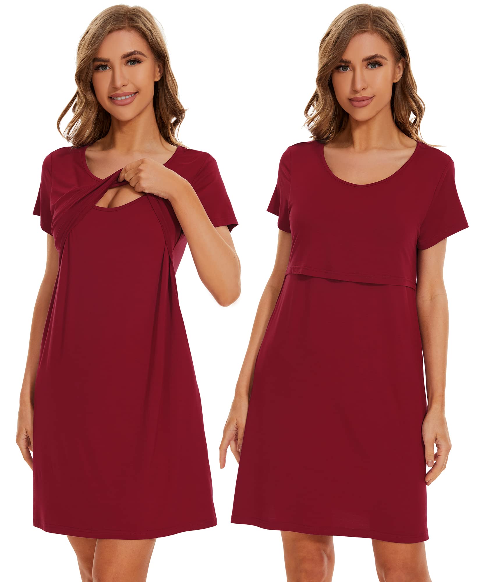 Soft Viscose Bamboo 3-in-1 Maternity Nightgown - Labor, Delivery & Nursing Gown with Breastfeeding Access - Comfortable Sleep Shirt for Pregnancy & Postpartum (Sizes S-XXL) - Perfect for Hospital Stay, Nursing at Home and Relaxing Maternity Wear