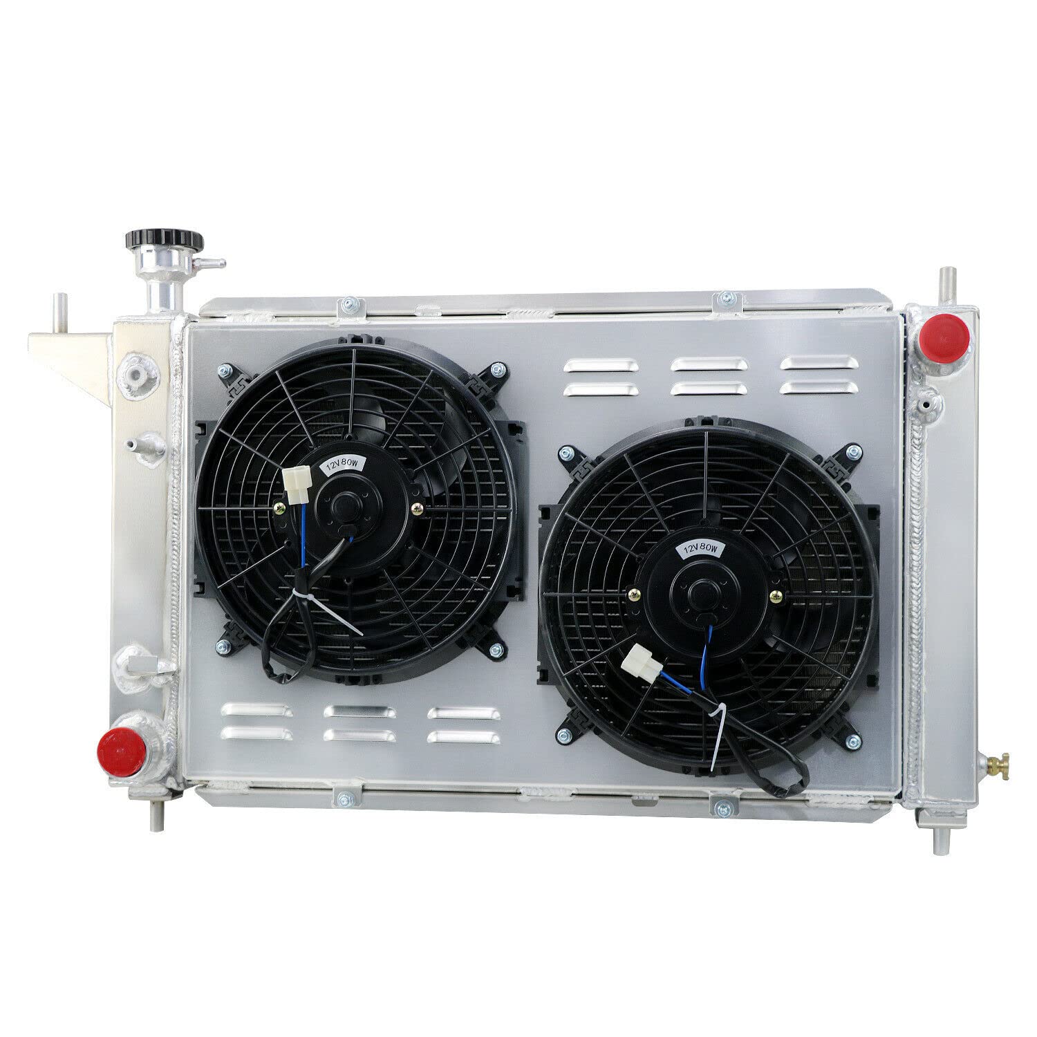 High-Performance Aluminum Radiator for Ford Mustang V6 V8 3.8L 5.0L (1994-1996) - 3 Row Cooling System with Electric Fan Shroud & Thermostat Kit - Perfect for Racing, Daily Driving & Engine Upgrades